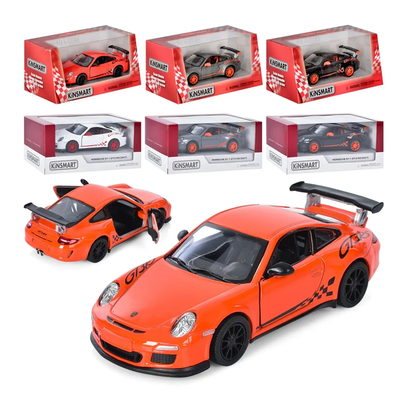 Машинка Kinsmart металева інерційна Porsche 911 GT3 RS 2010 1:36 , гумові колеса, двері відчиняються KT5352W 4кольори Фото №:1