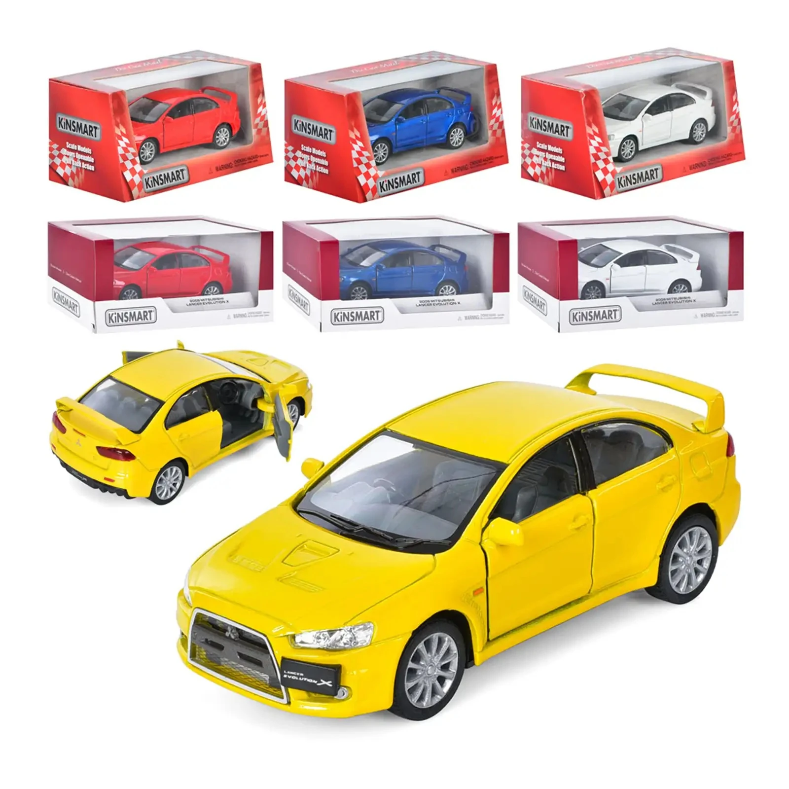 Машинка Kinsmart металева інерційна Mitsubishi Lancer Evolution 2008 1:36, гумові колеса, двері відчиняються KT5329W 4кольори Фото №:1