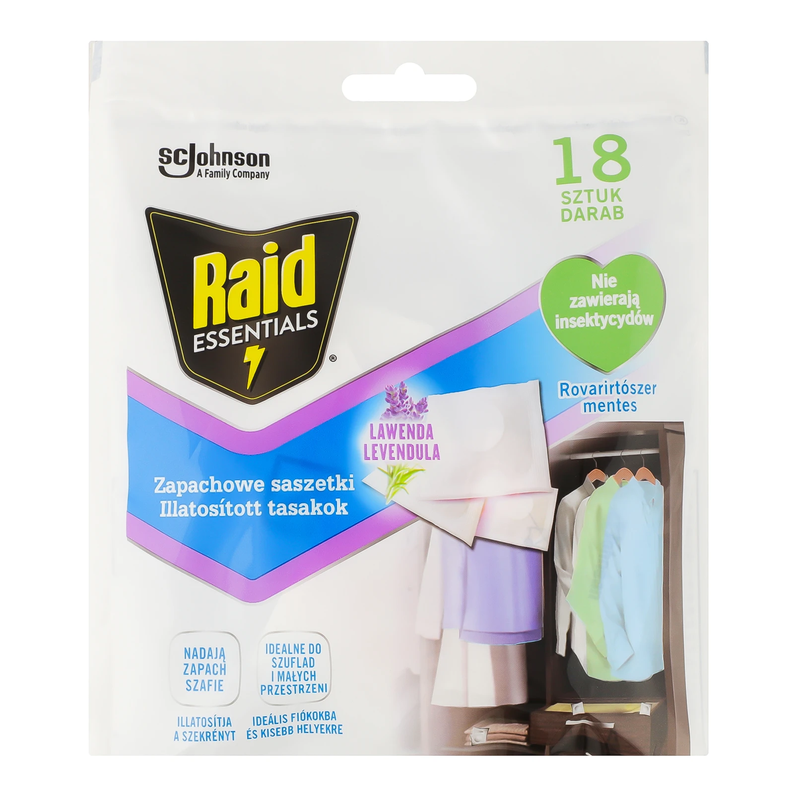 Подушечки Raid Essentials від молі саше ароматичне Лаванда 18х1.5г