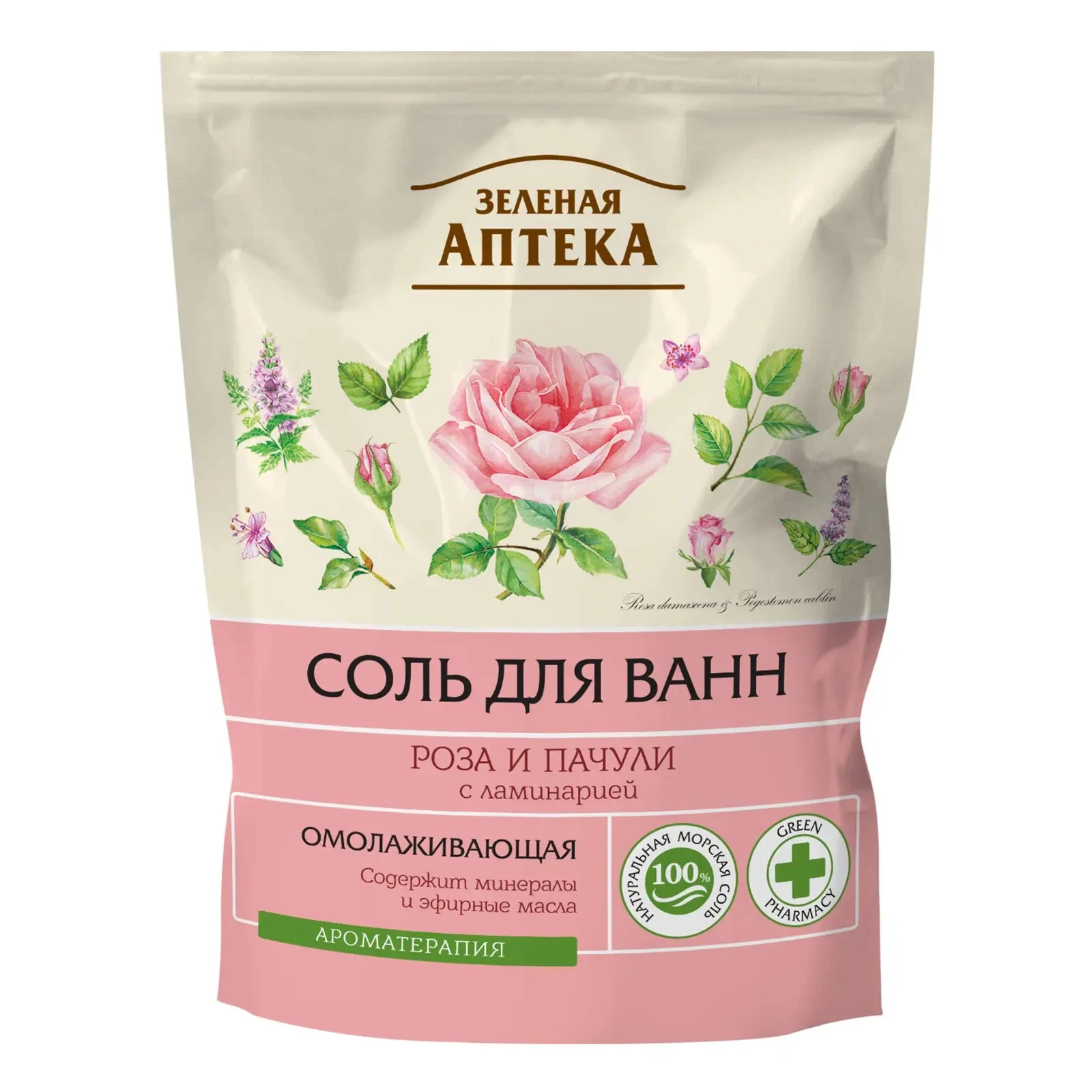 Сіль д/ванни Зелена Аптека 500г Троянда і пачулі д/пак Фото навігації №:1