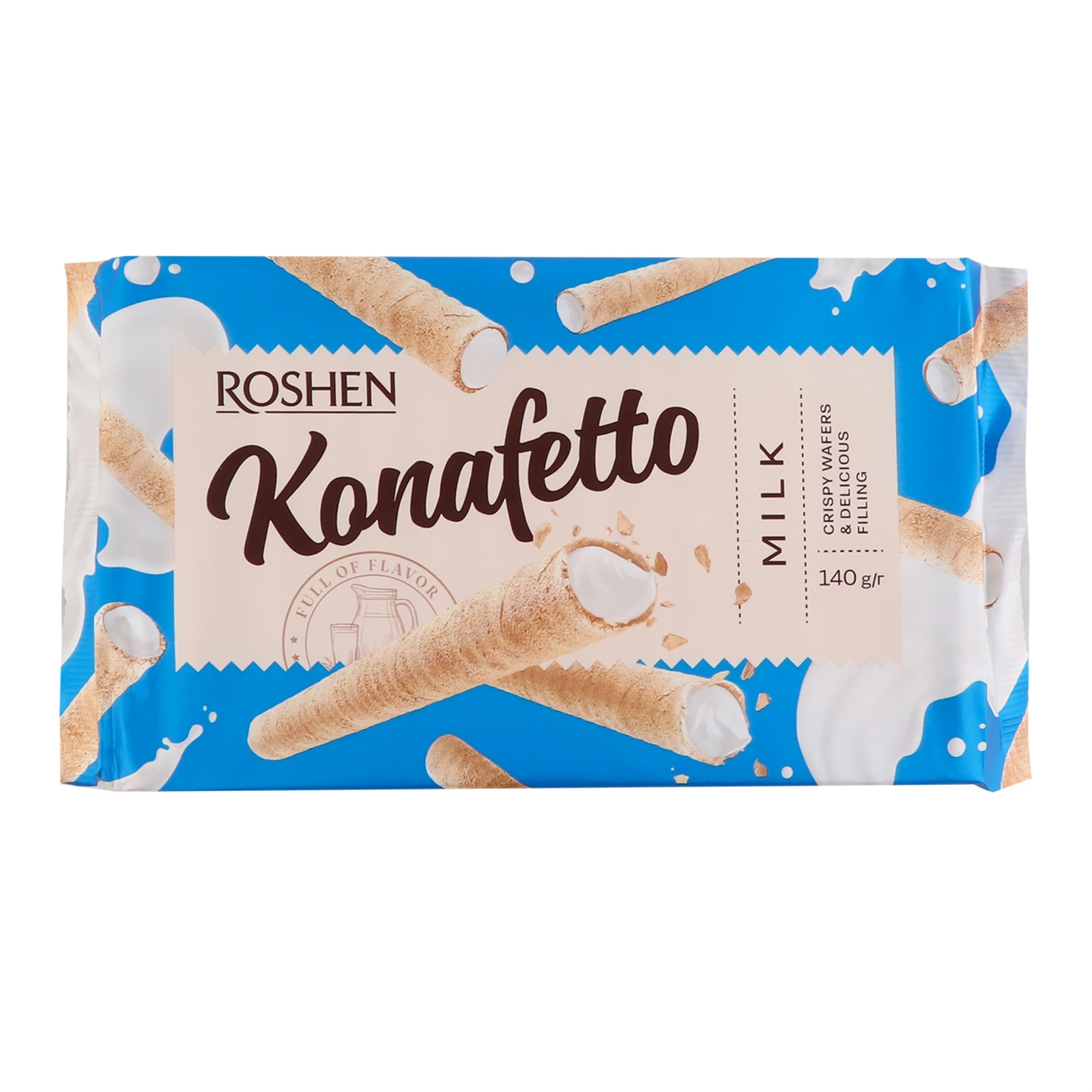 Трубочки вафельні Roshen Konafetto Milk з молочною начинкою 140г