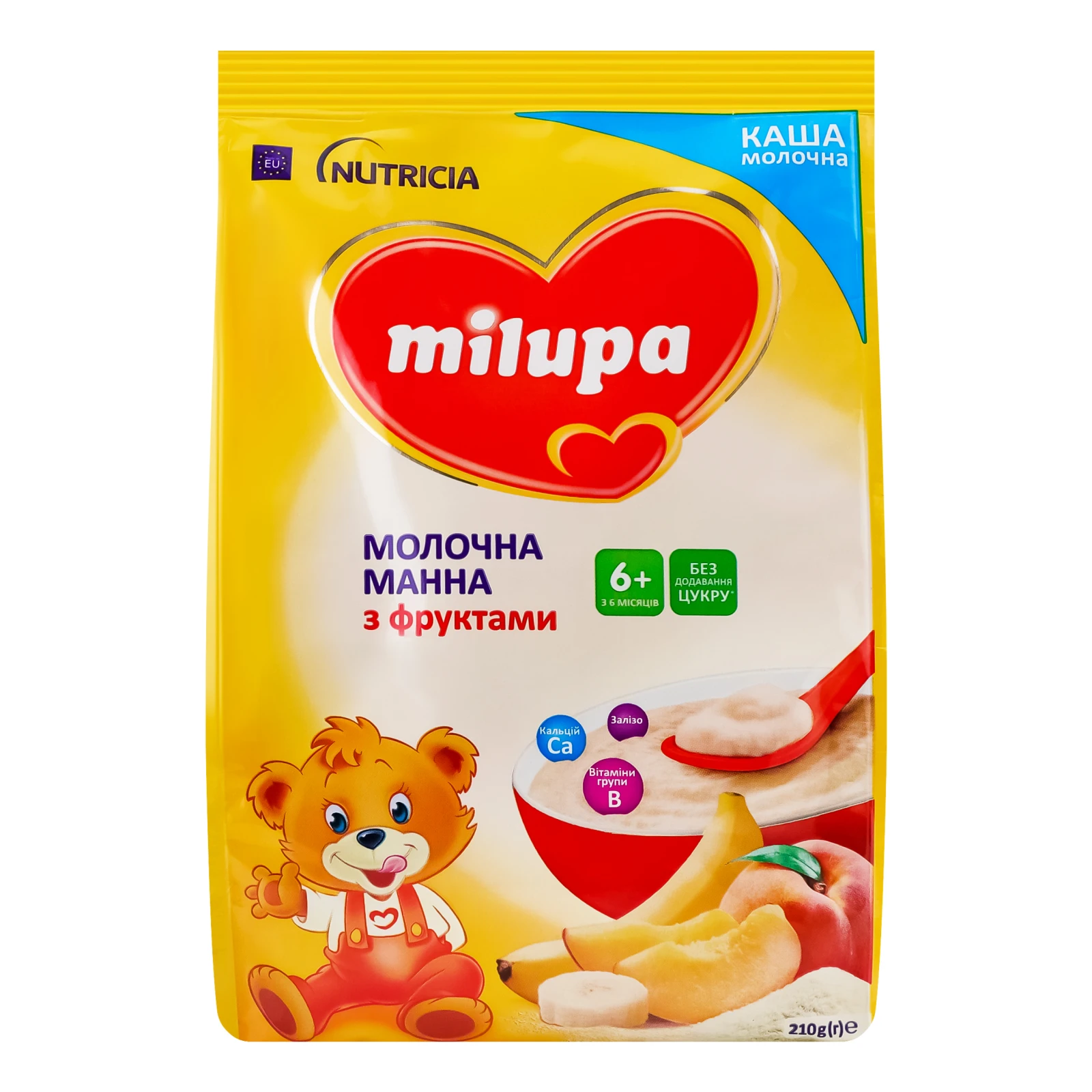 Каша молочна Milupa суха манна з фруктами для дітей від 6-ти місяців 210г Фото №:1