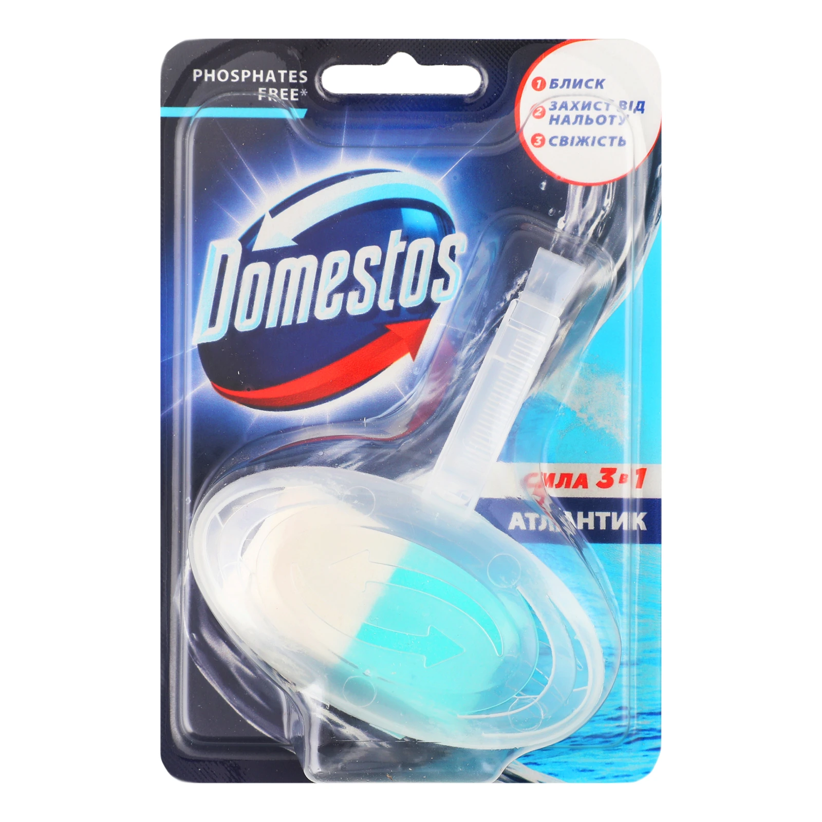 Блок для унітазу Domestos Сила 3в1 Атлантік гігієнічний 35г Фото №:1