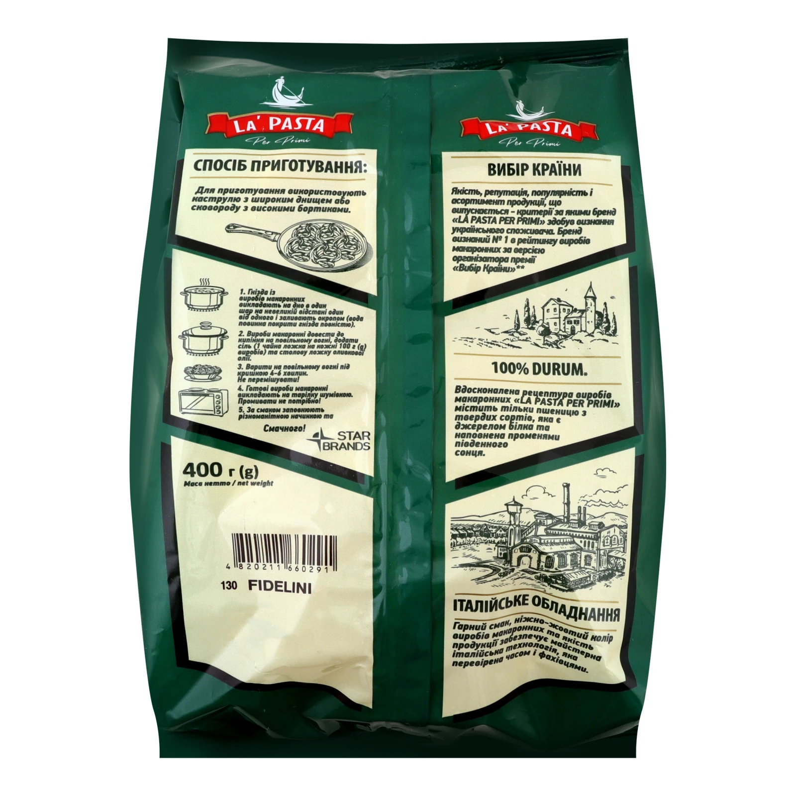 Макаронні вироби La Pasta Per Primi з твердих сортів пшениці Гнізда Фіделіні 400г Фото №:2