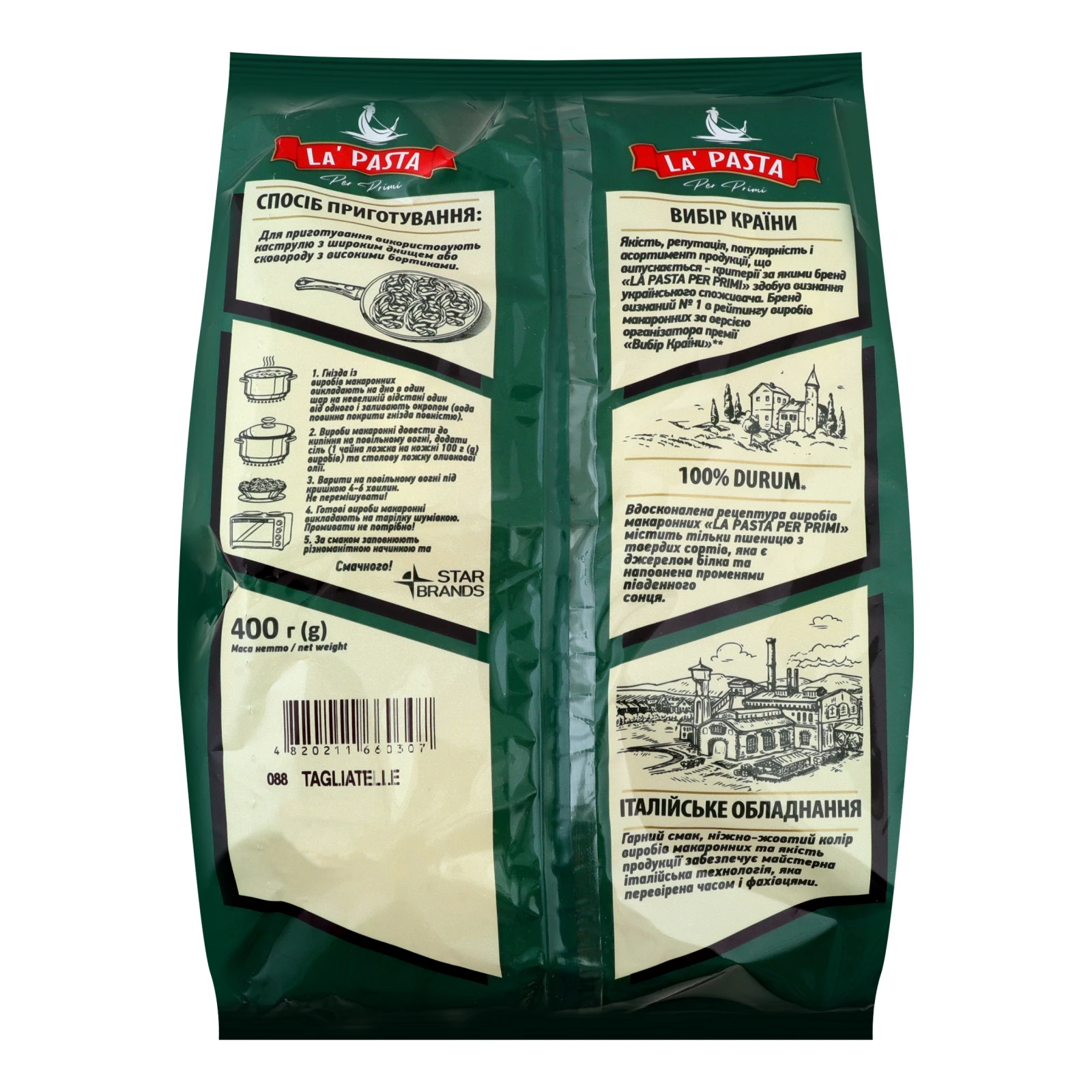 Макаронні вироби La Pasta Per Primi з твердих сортів пшениці Гнізда Тальятелле 400г Фото №:2