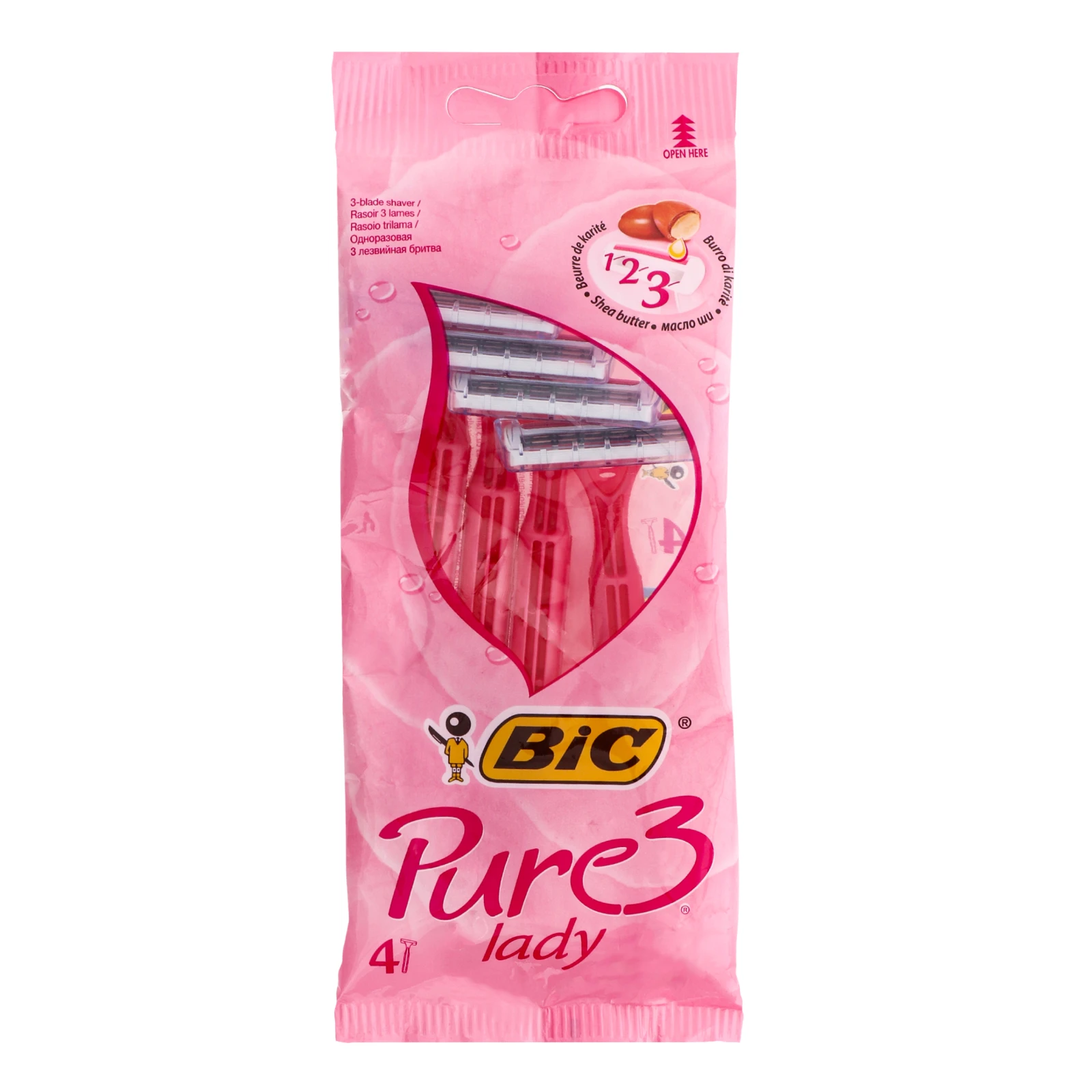 Бритва BIC Pure lady одноразова с 3 лезами 4шт/уп Фото №:1