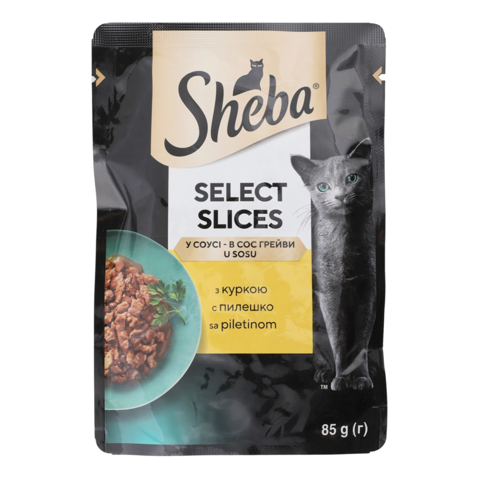 Корм для котів Sheba Select Slices консервований повнораціонний для дорослих котів з куркою в соусі 85г Фото №:1