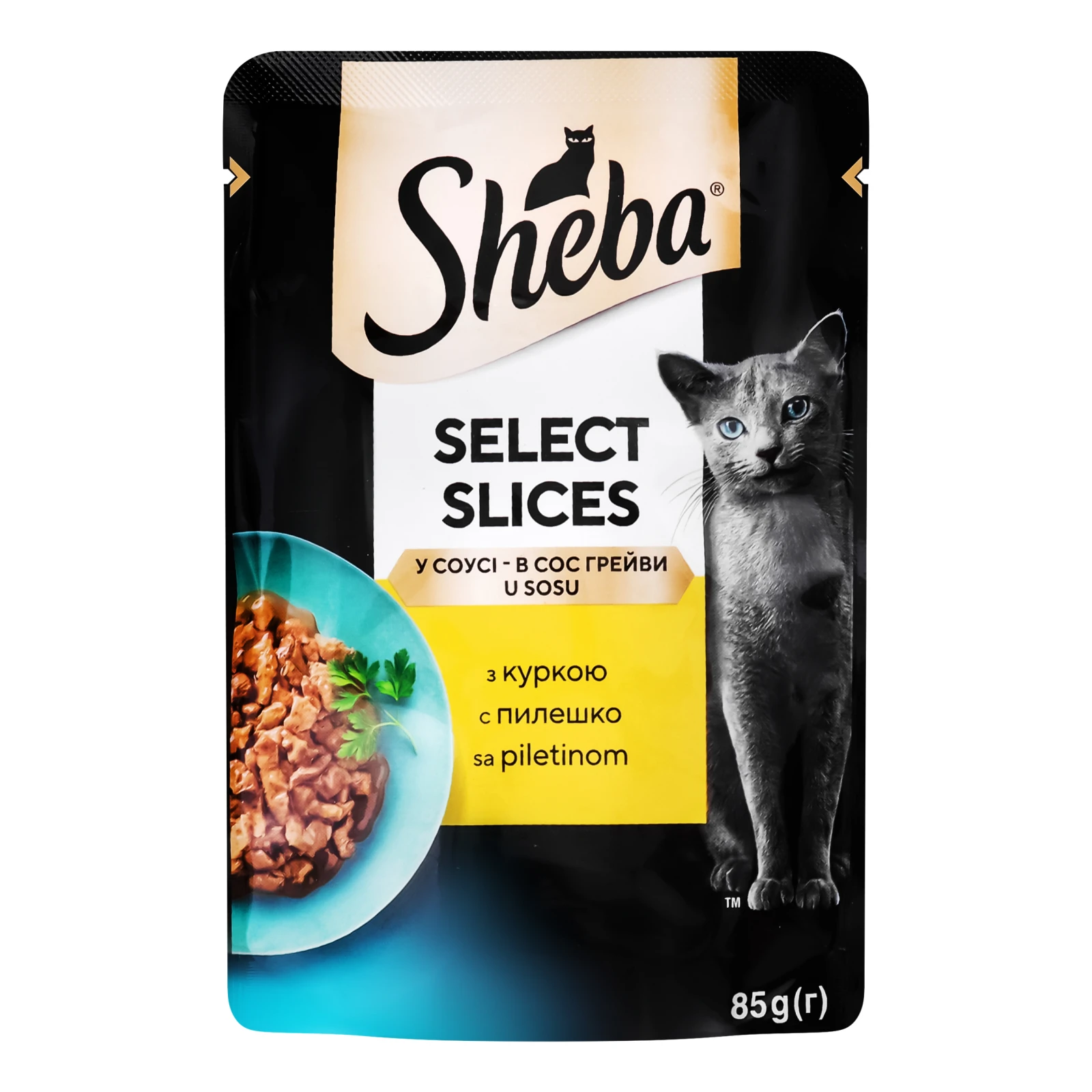 Корм консервований Sheba Select Slices З куркою в соусі для дорослих котів 85г Фото навігації №:1
