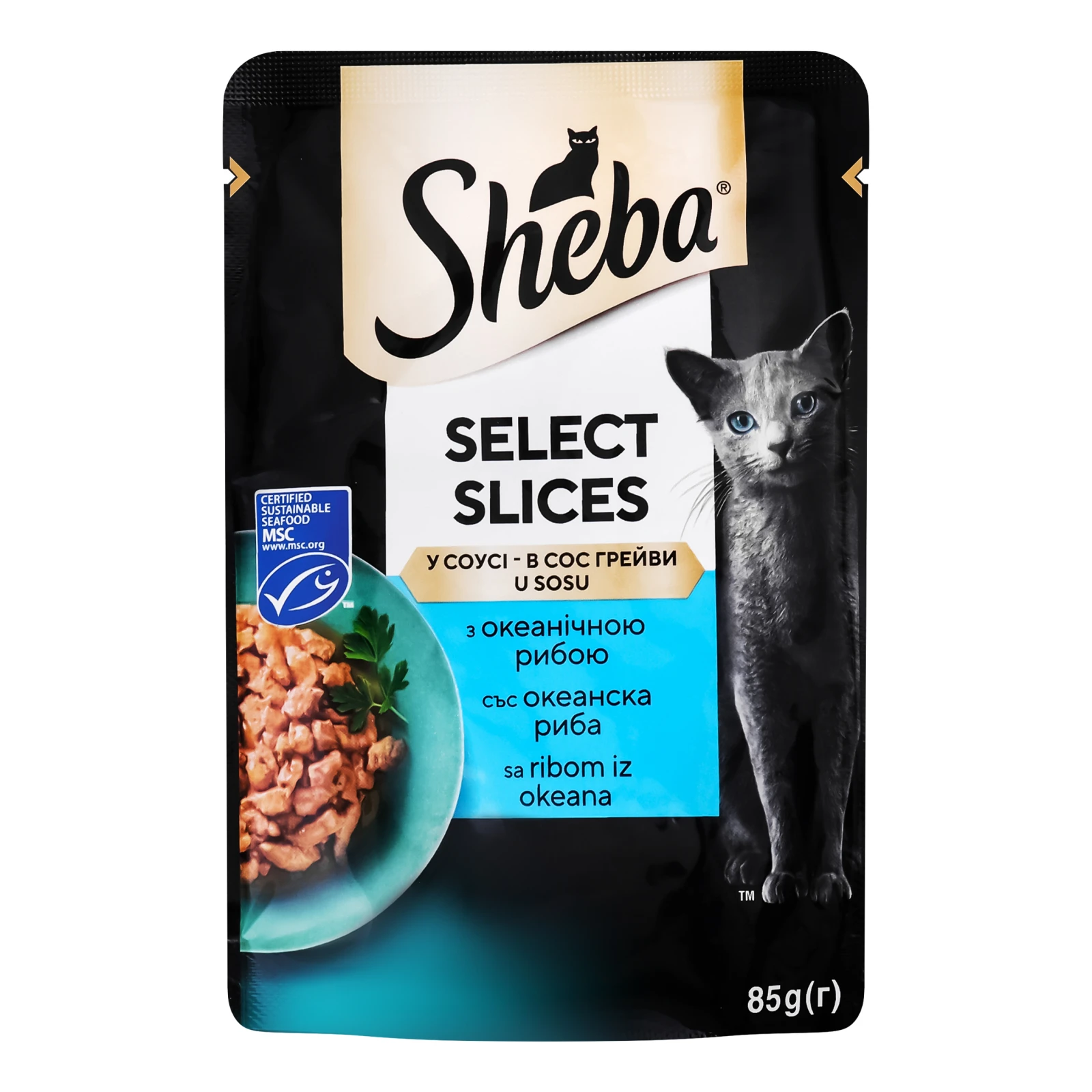 Корм консервований Sheba Select Slices З океанічною рибою в соусі для дорослих котів 85г Фото №:1