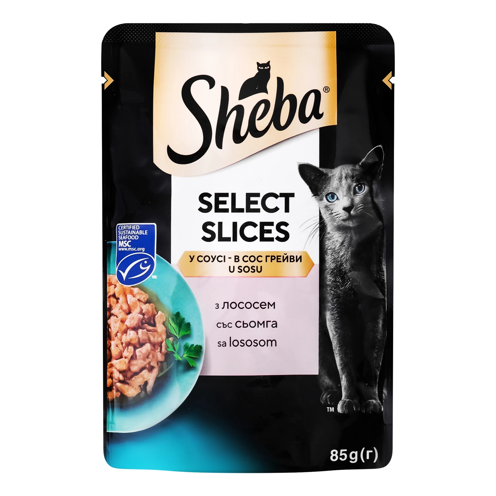 Корм консервований Sheba Select Slices C лососем в соусі для дорослих котів 85г Фото №:1