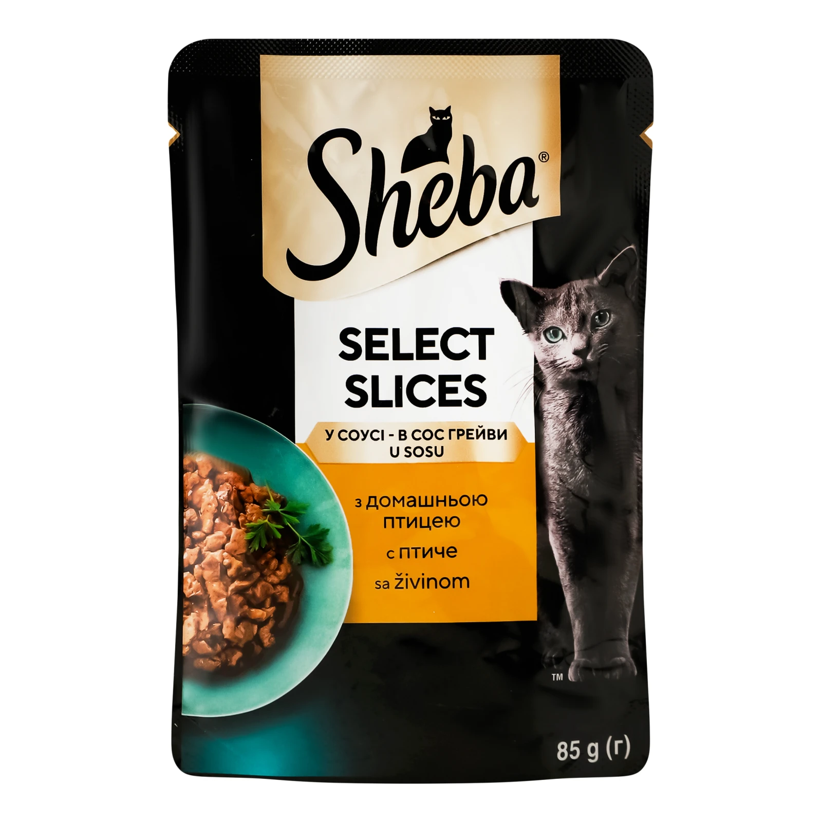 Корм для котів Sheba Відбірні шматочки консервований повнораціонний для дорослих котів З домашньою птицею в соусі 85г