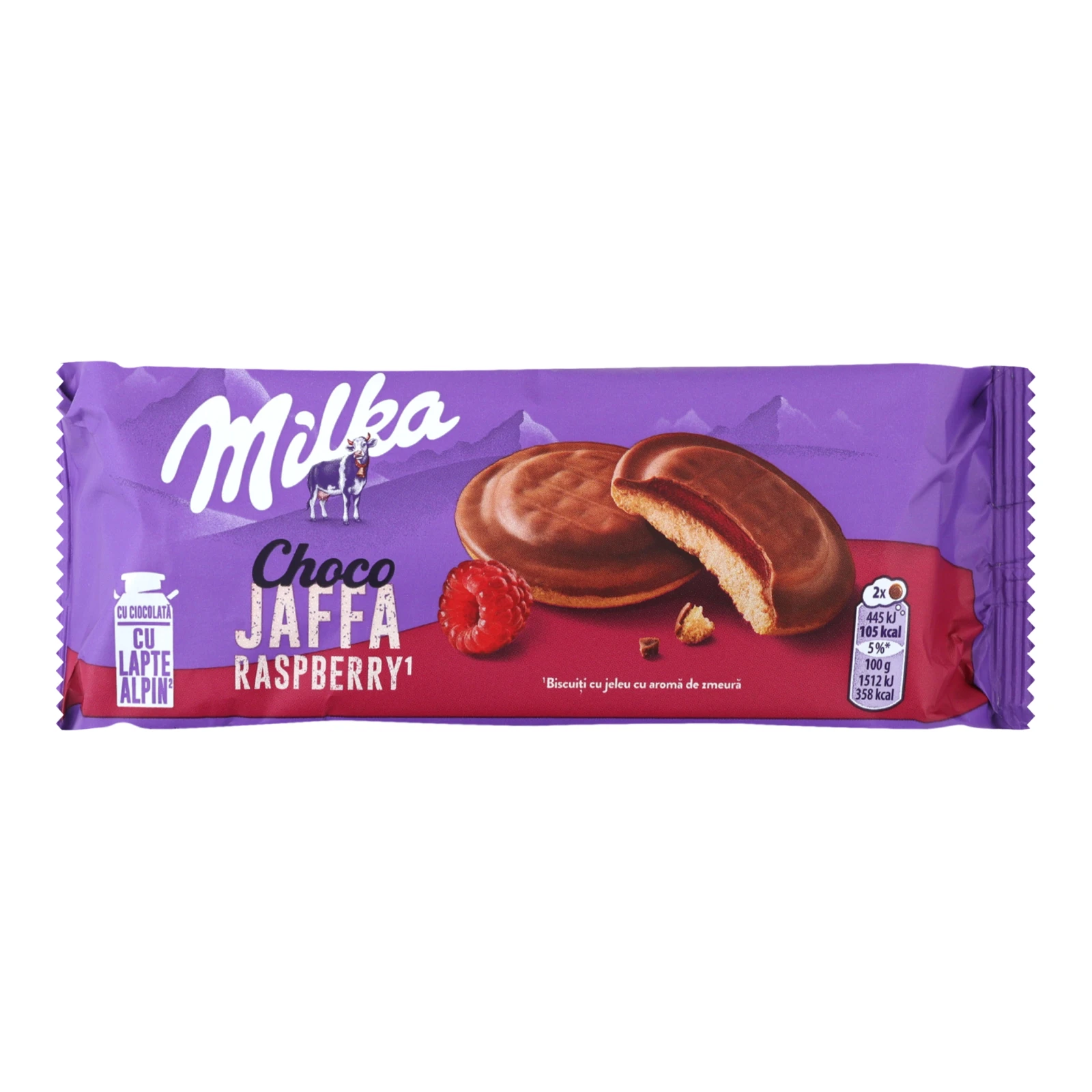 Печиво Milka Choco Jaffa бісквітне вкрите молочним шоколадом Raspberry jelly 147г Фото №:1