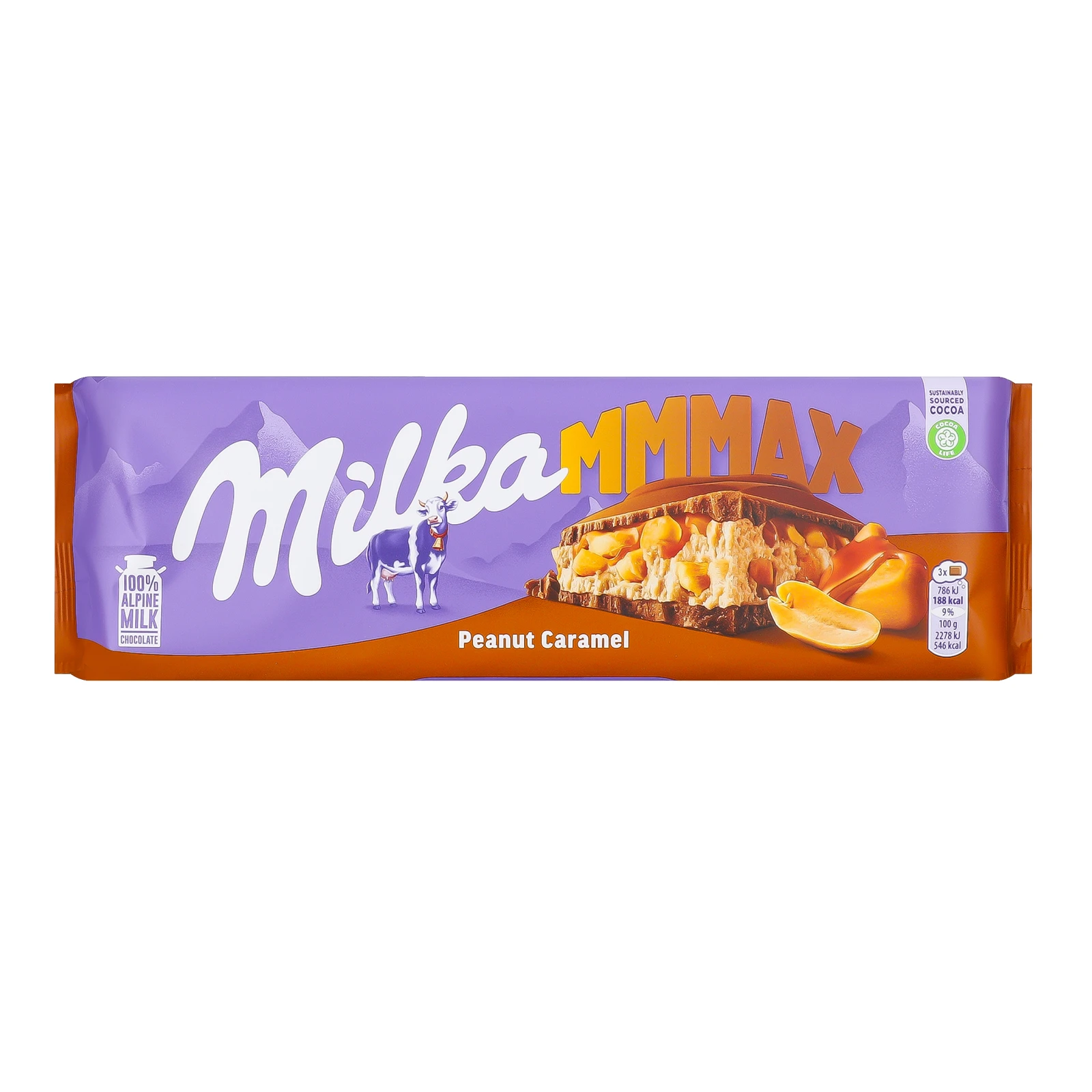 Шоколад Milka Mmmax молочний з карамельною начинкою з арахісом та арахісовою начинкою з дутим рисом 276г