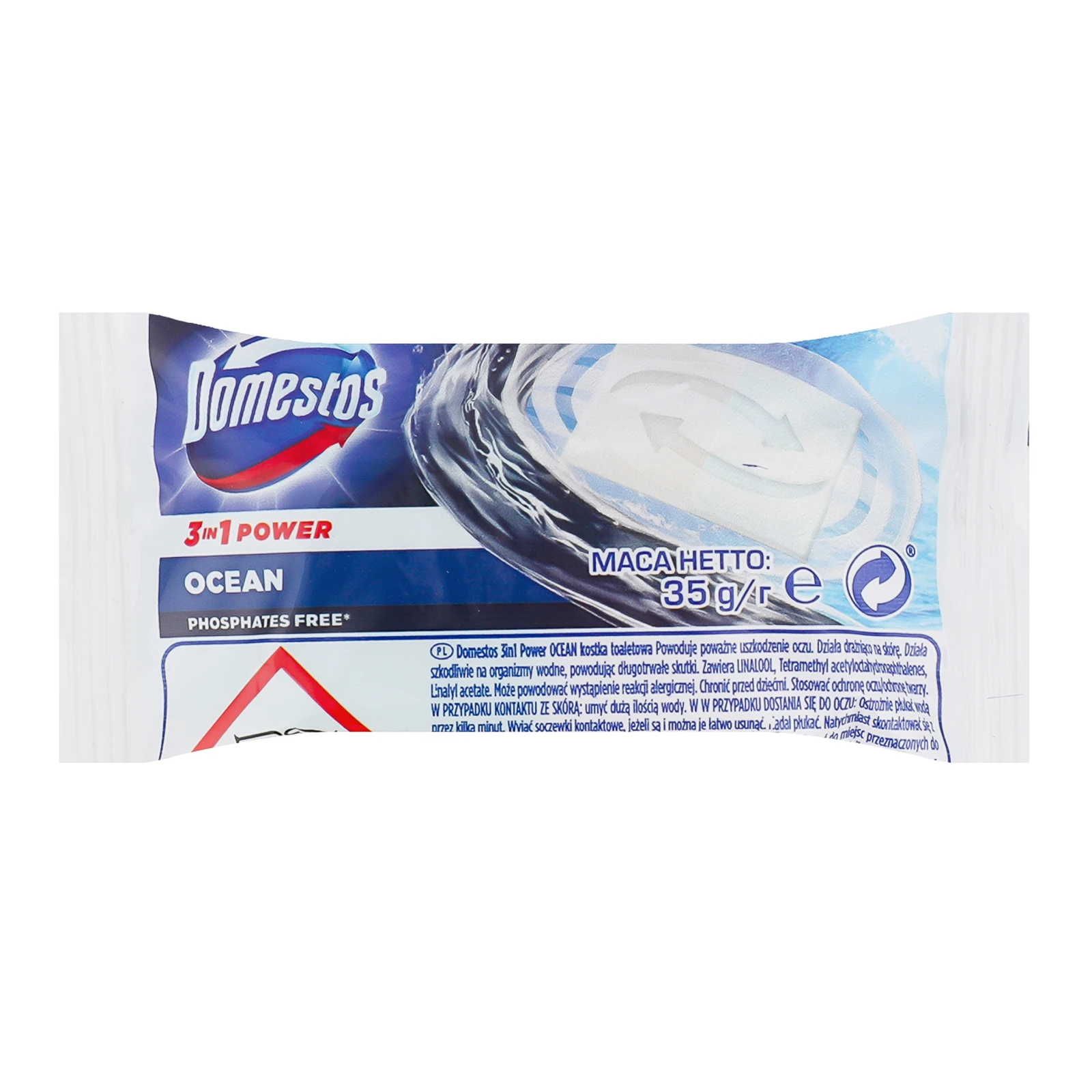 Блок для унітазу Domestos Сила 3в1 Атлантік гігієнічний змінний 35г Фото №:1