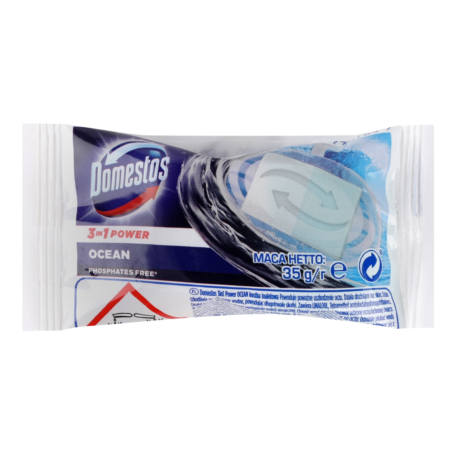 Блок для унітазу Domestos Сила 3в1 Атлантік гігієнічний змінний 35г Фото №:1