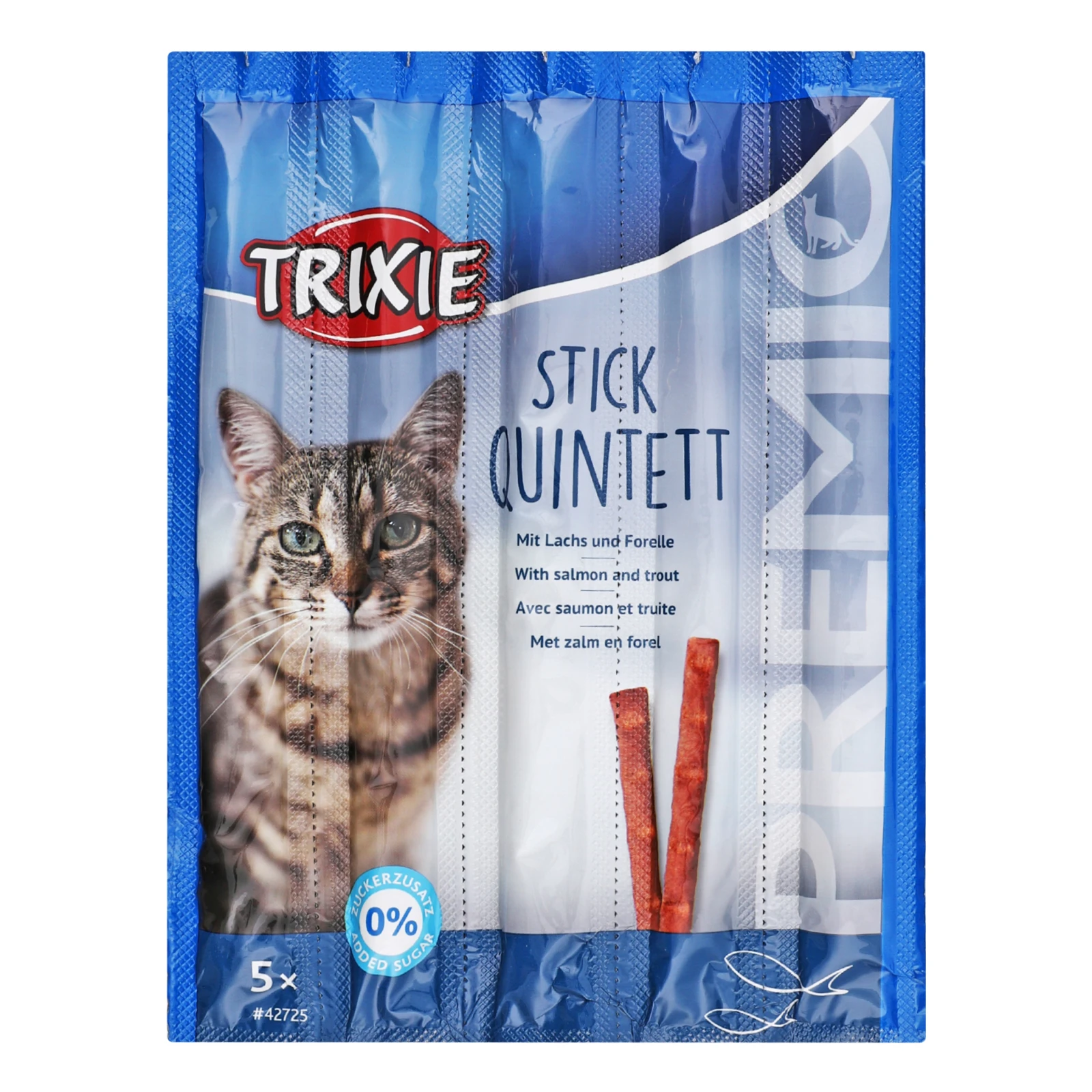 Ласощі для котів Trixie Stick Quintett з лососем і фореллю 5*5г/уп Фото №:1