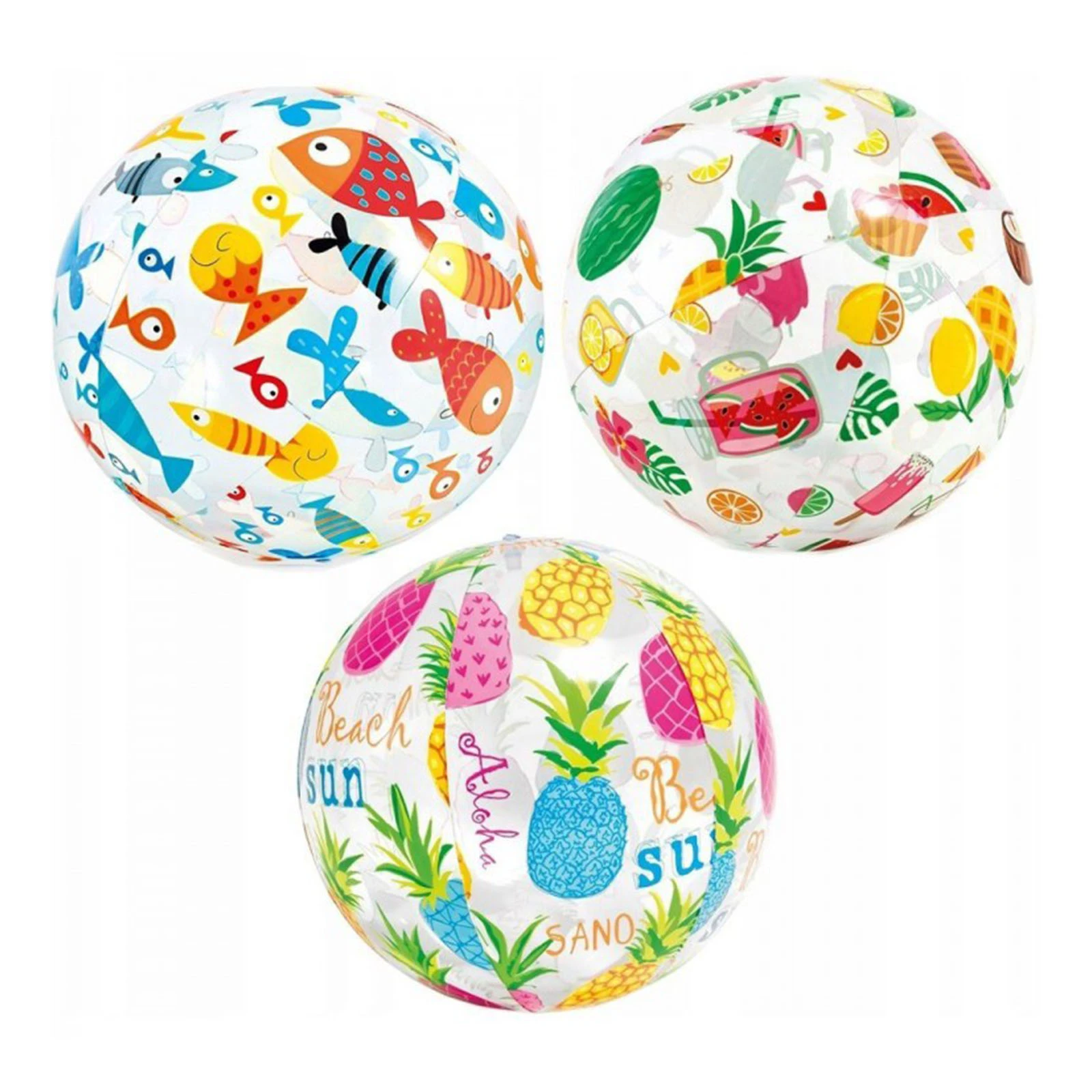 М`яч Intex надувний 51см 59040 3види рибки, ананаси, коктейль Фото №:1