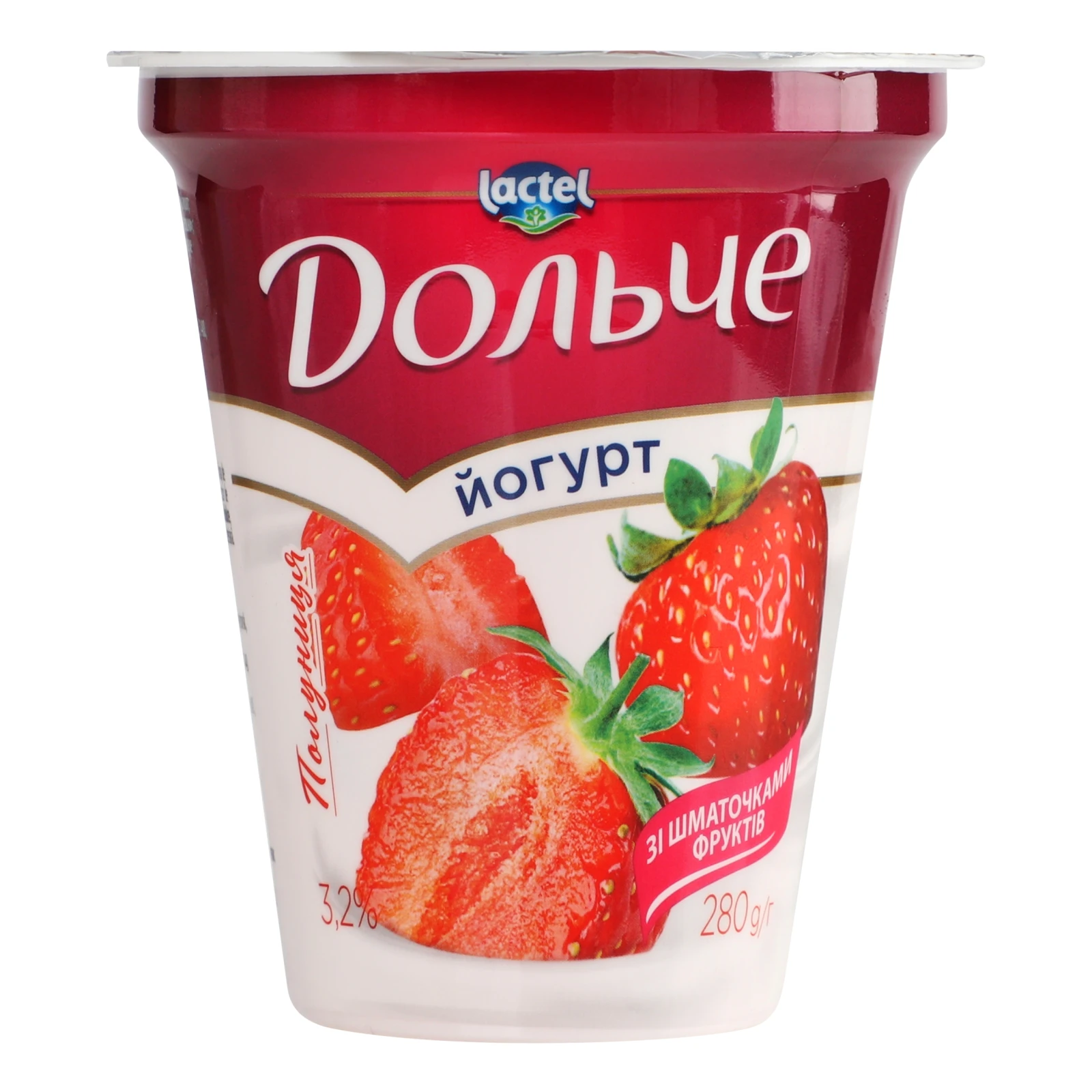 Йогурт Дольче зі шматочками фруктів Полуниця 3.2% 280г Фото №:1