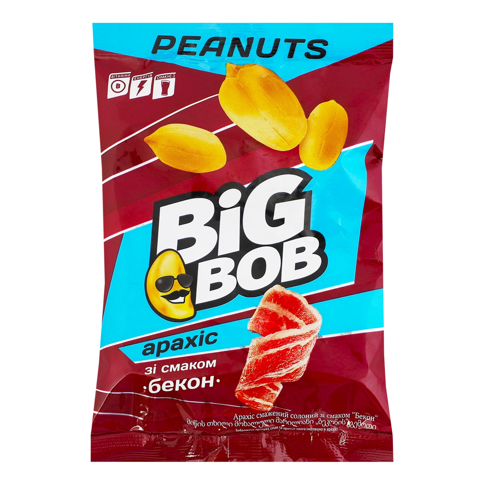 Арахіс Big Bob смажений солоний зі смаком Бекон 120г Фото №:1
