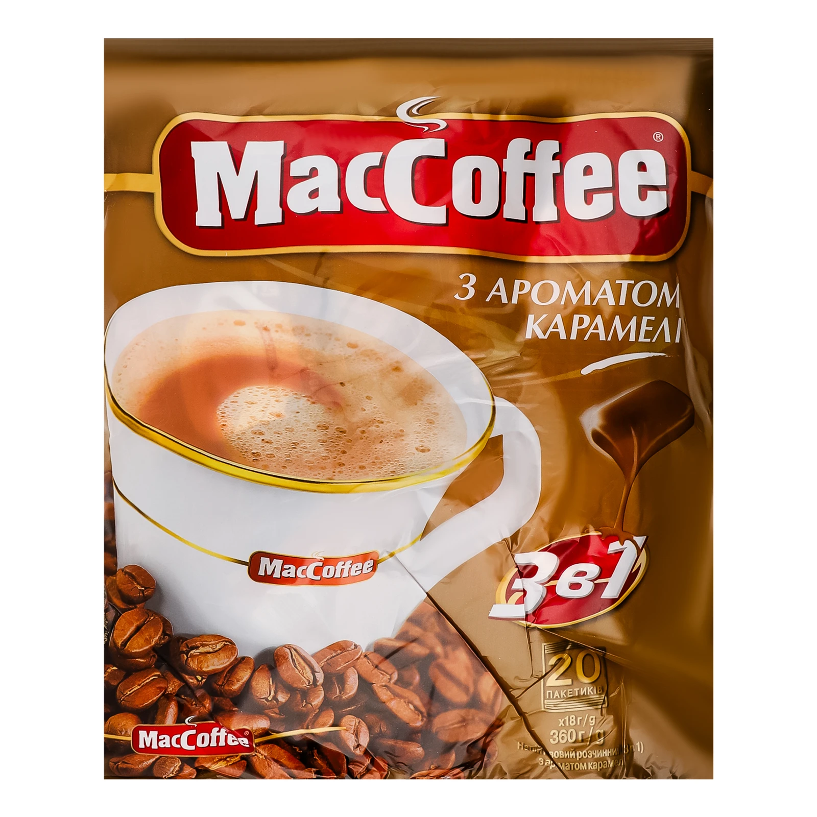 Напій кавовий MacCoffee 3в1 розчинний з ароматом Карамелі 18г