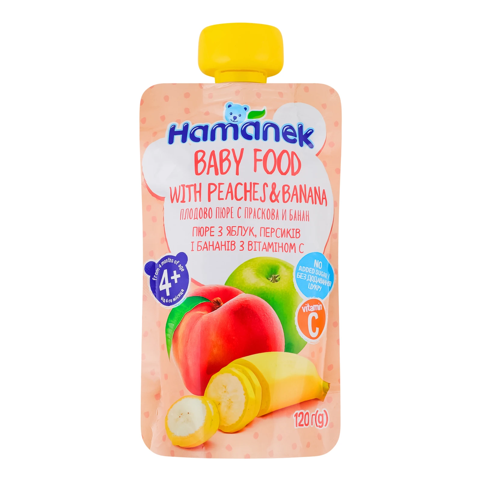 Пюре Hamanek із яблук, персиків та бананів з вітаміном С для дітей від 4-х місяців 120г Фото №:1