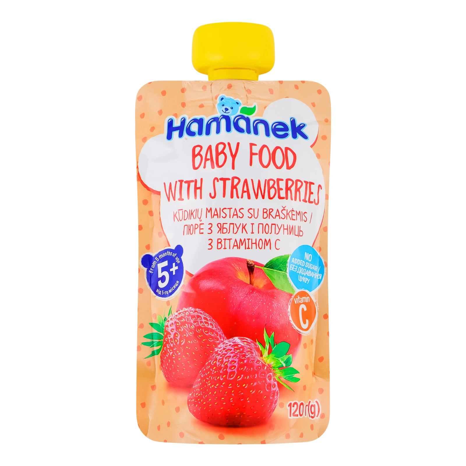 Пюре Hamanek з яблук і полуниць з вітаміном С для дітей від 5-ти місяців 120г Фото №:1