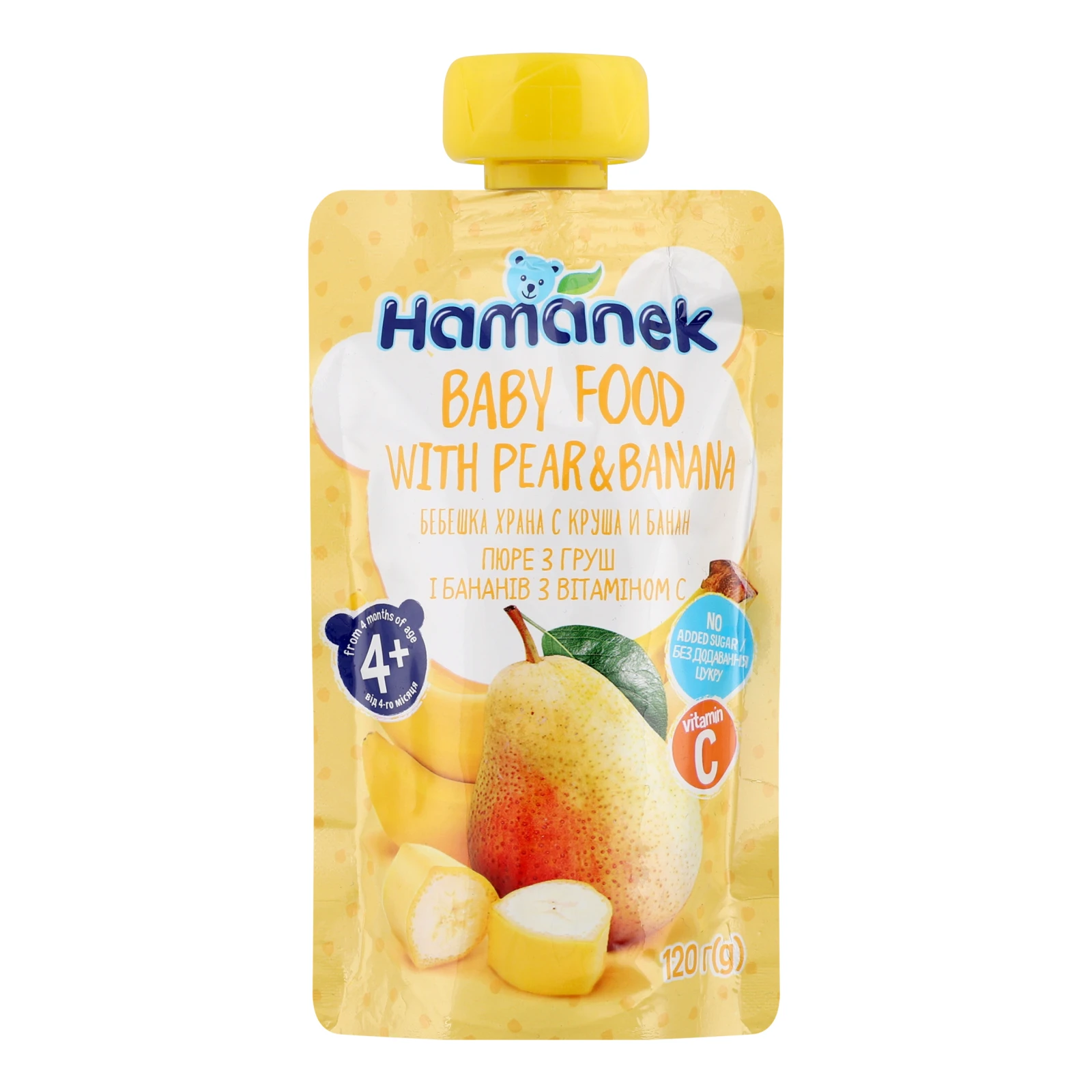 Пюре Hamanek з груш і бананів з вітаміном С для дітей від 4-х місяців 120г Фото №:1