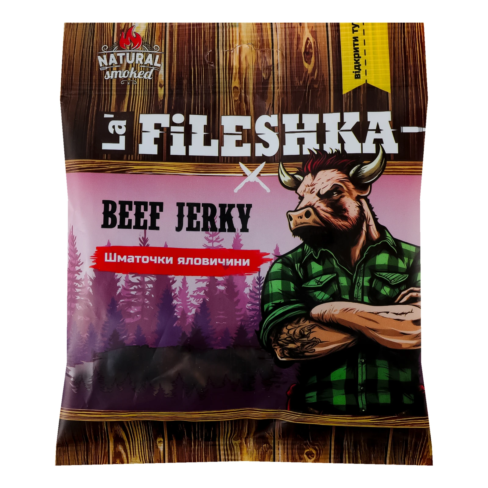 Снеки м'ясні La' Fileshka Beef Jerky шматочки яловичини сирокопчені 40г