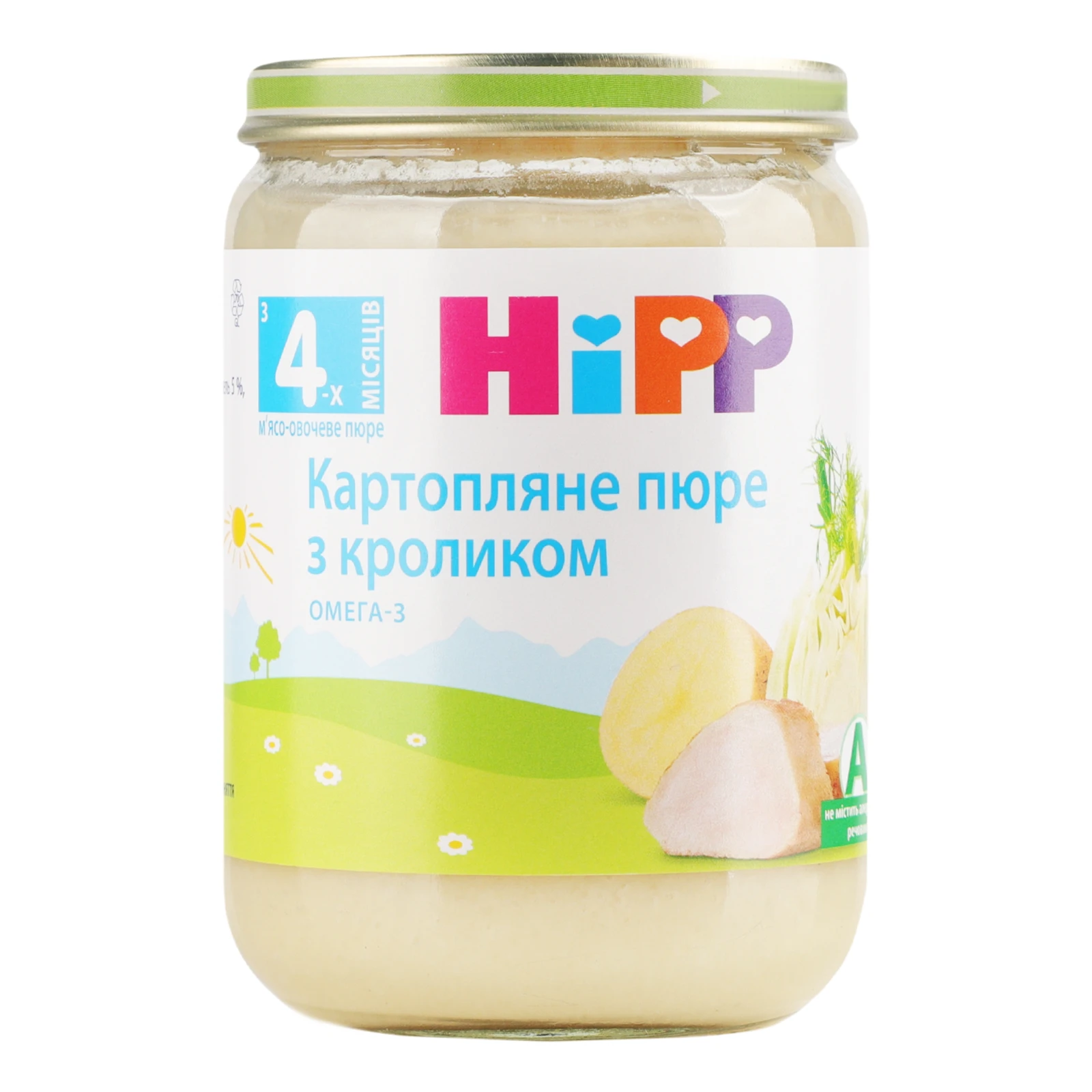 Пюре Hipp м'ясо-овочеве гомогенізоване Картопляне з кроликом для дітей від 4-х місяців 190г