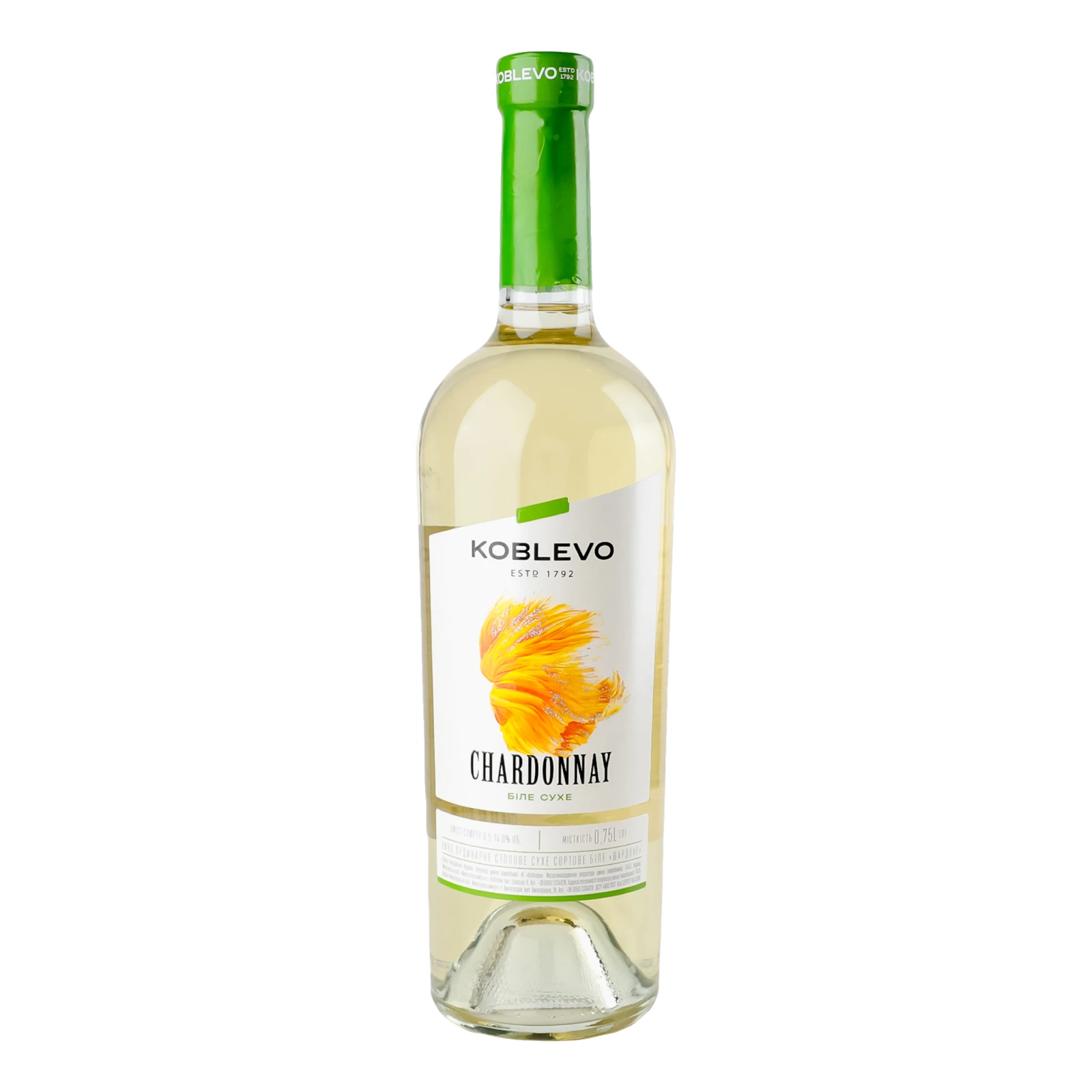 Вино Koblevo Chardonnay біле сухе 9.5-14% 0.75л Фото навігації №:1