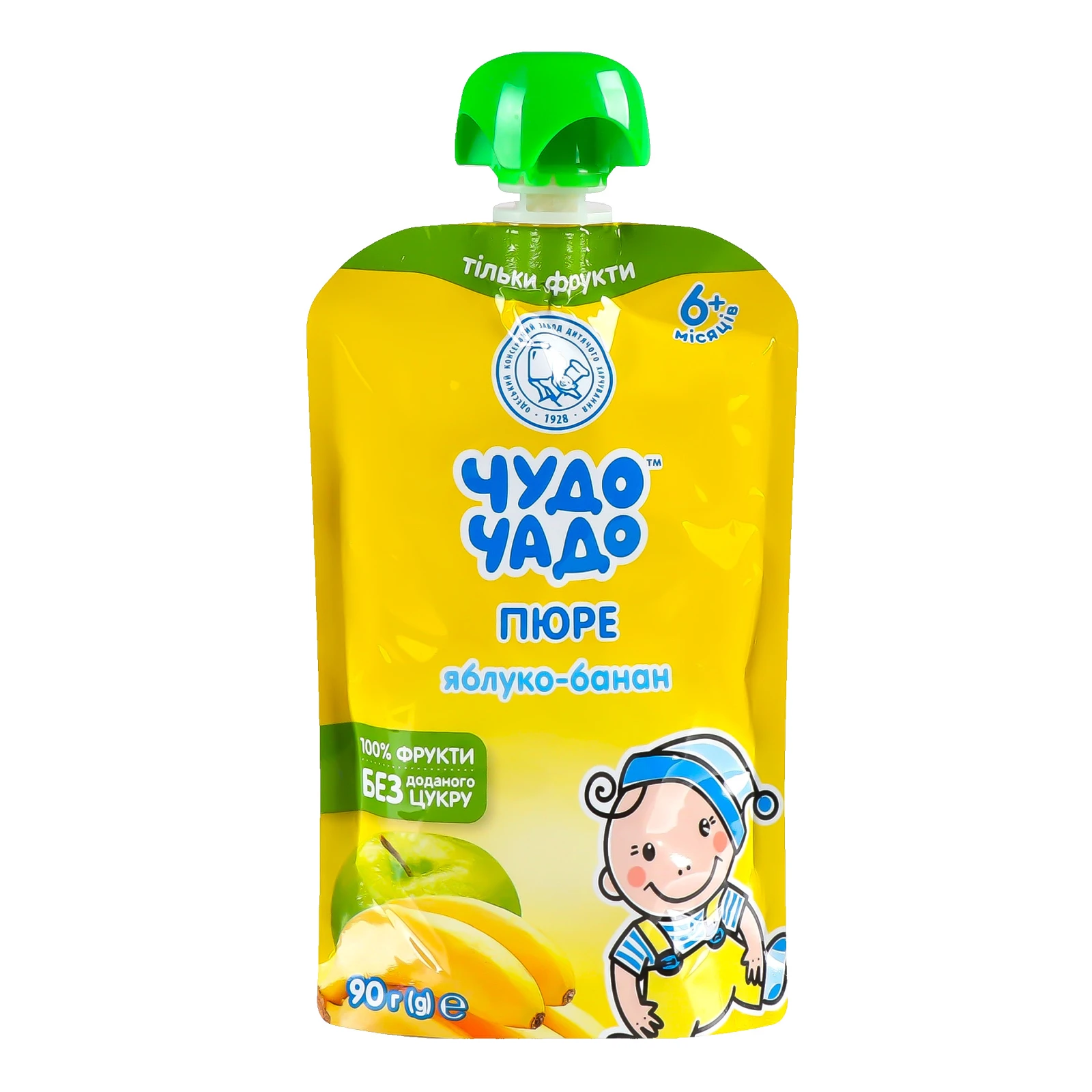 Пюре Чудо-Чадо натуральне без цукру гомогенізоване стерилізоване Яблуко-банан для дітей від 6-ти місяців 90г Фото №:1