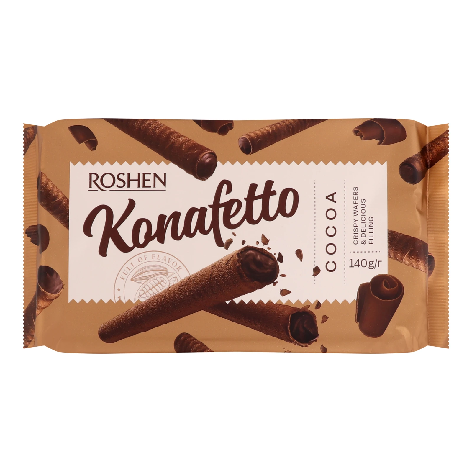Трубочки вафельні Roshen Konafetto Cocoa з начинкою крем-какао 140г Фото №:1