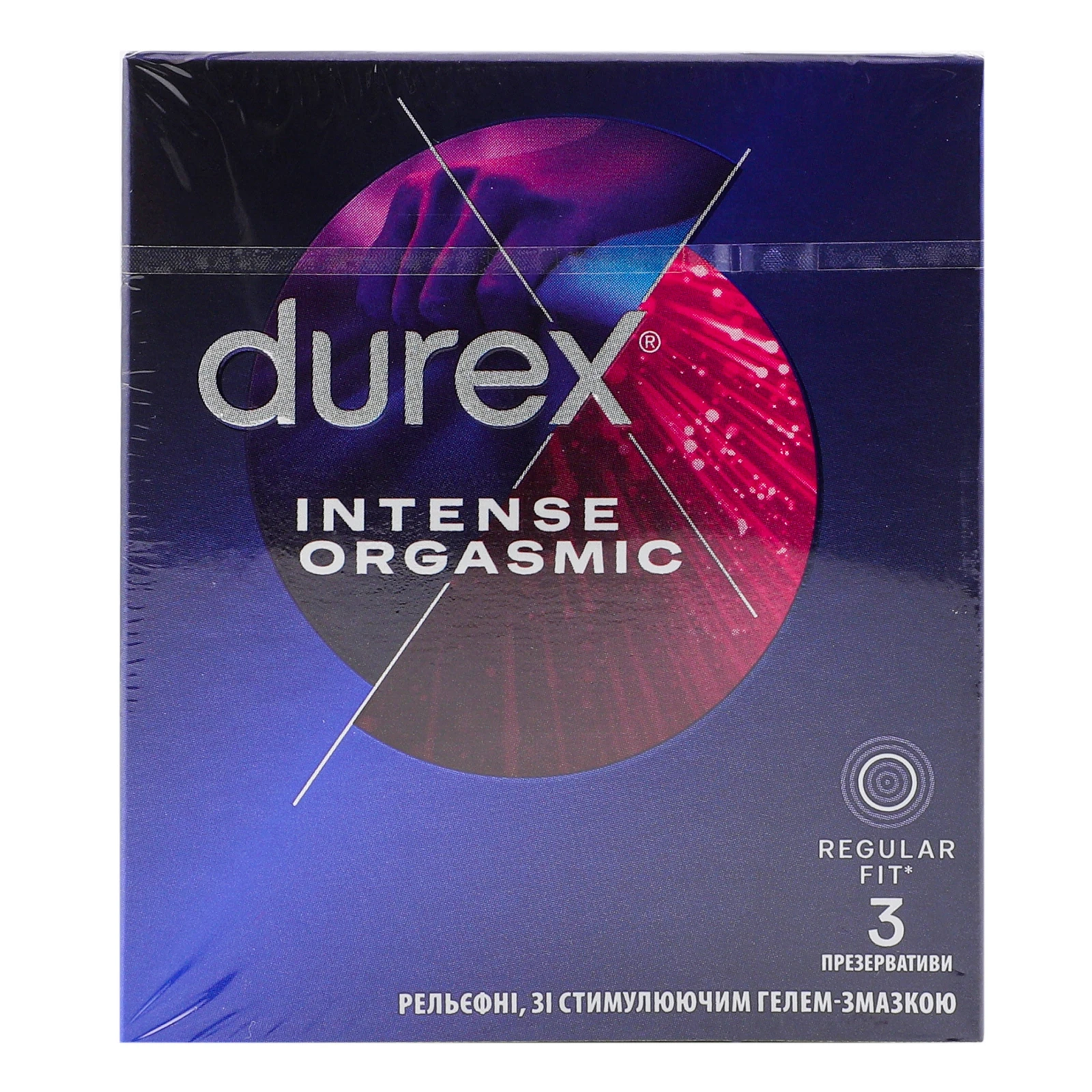 Презервативи Durex Intense Orgasmic латексні рельєфні зі стимулюючим гелем-змазкою 3шт Фото №:1