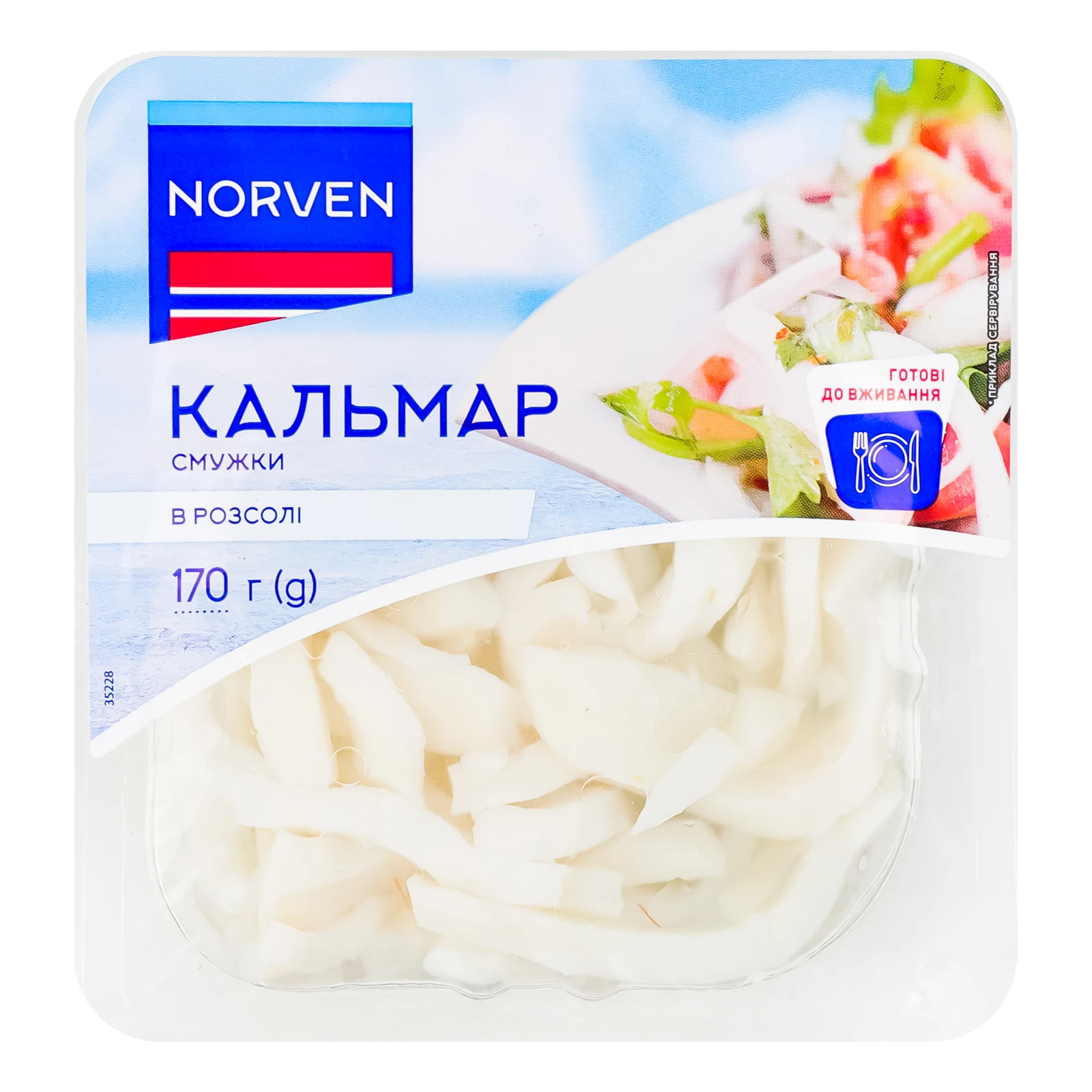 Кальмар Norven смужки в розсолі з підсолоджувачем 170г