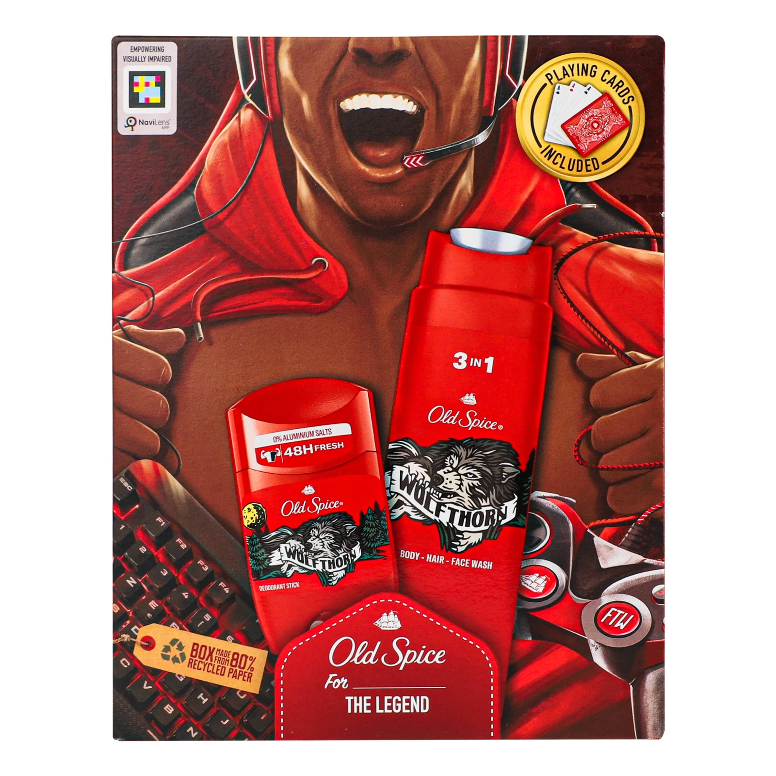 Набір Old Spice Wolfthorn дезодорант твердий 50мл + гель для душу та шампунь 2в1 250мл + карти гральні 1шт Фото №:1
