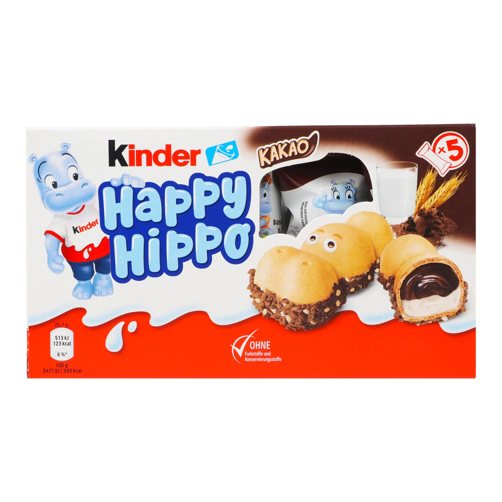 Батончик Kinder 103,5г Happy Hippo Cacao вафельний з какао Фото №:1