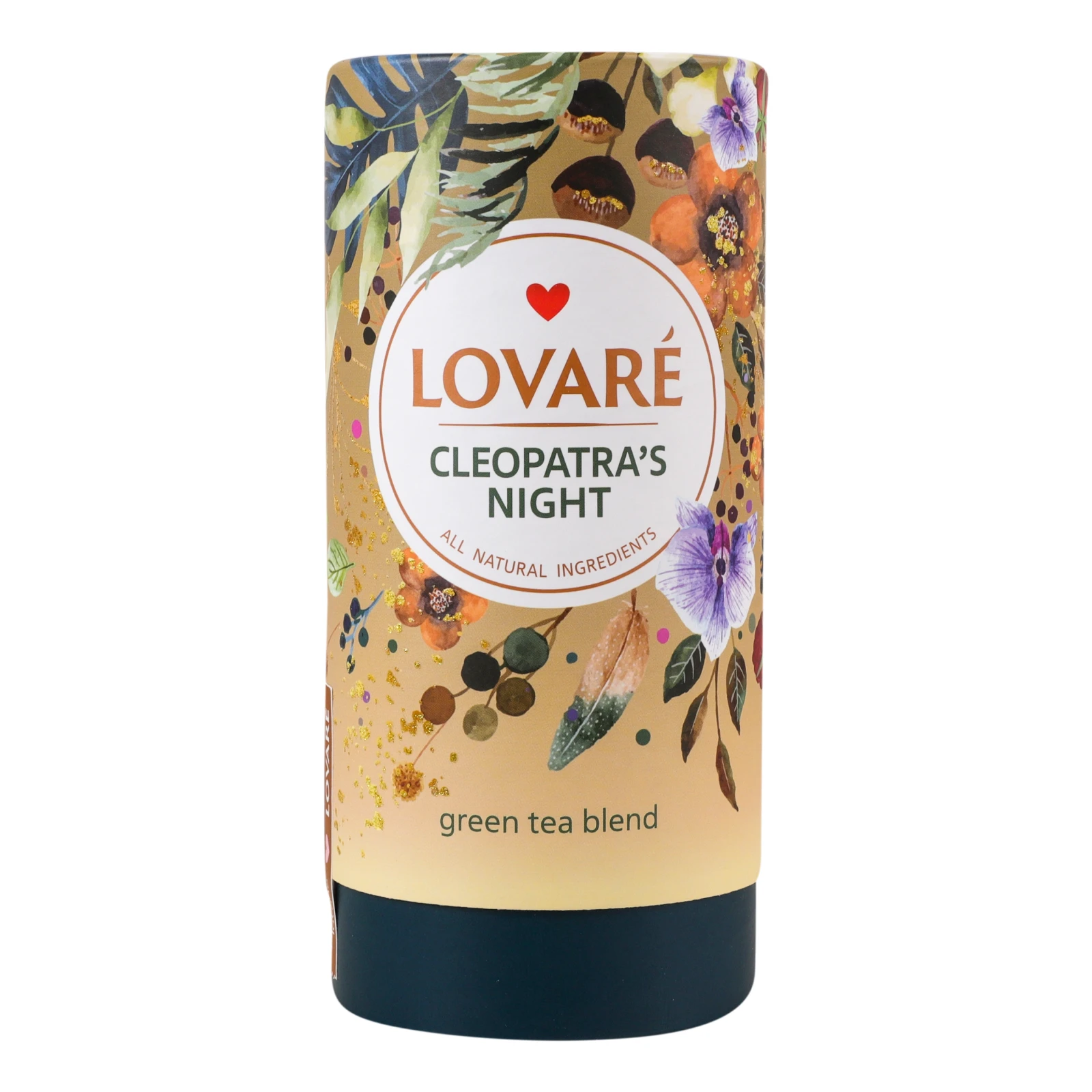 Чай Lovare Ніч Клеопатри зелений байховий листовий зі шматочками фруктів пелюстками квітів та ароматом малини 80г Фото №:1