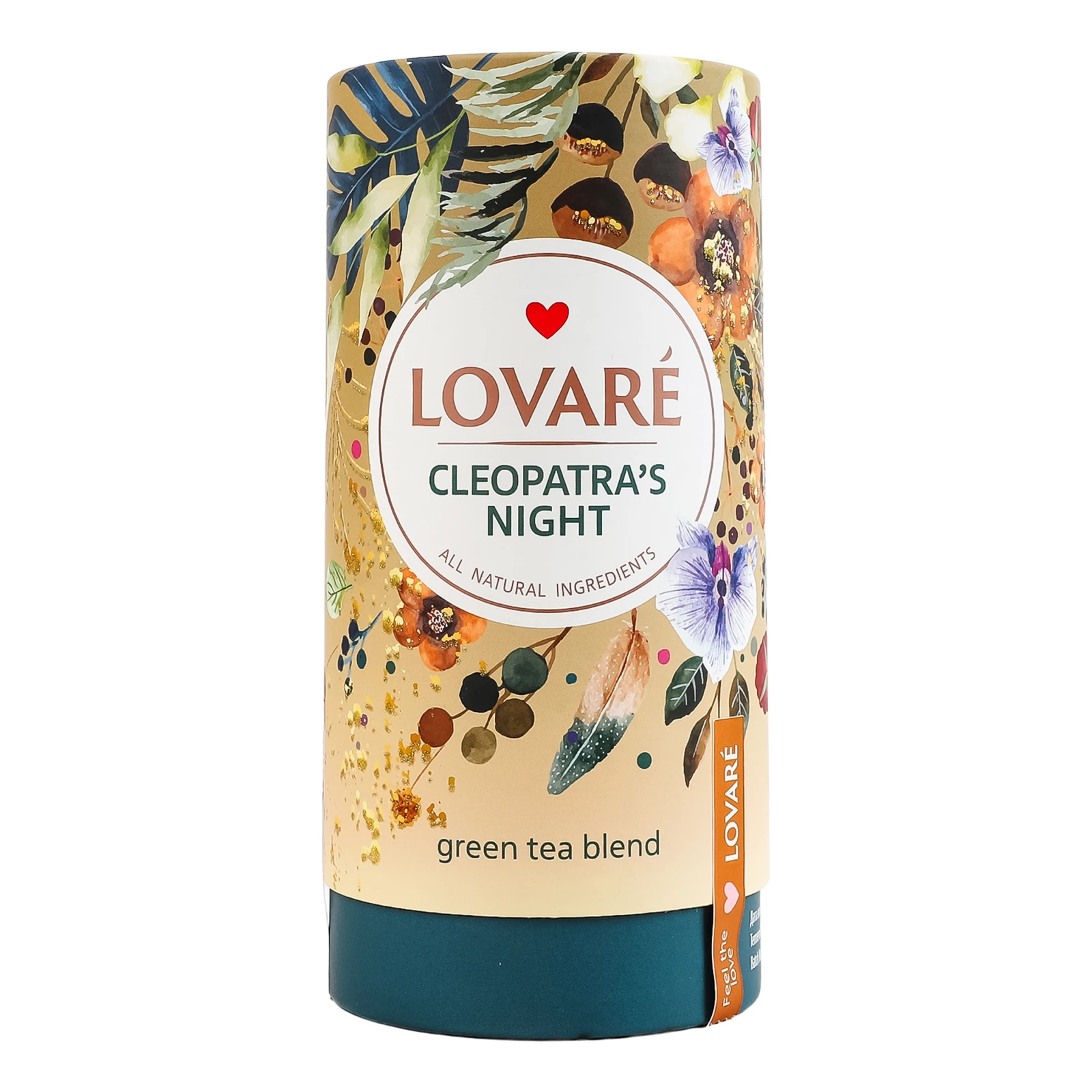 Чай Lovare Ніч Клеопатри зелений байховий листовий зі шматочками фруктів пелюстками квітів та ароматом малини 80г Фото №:1