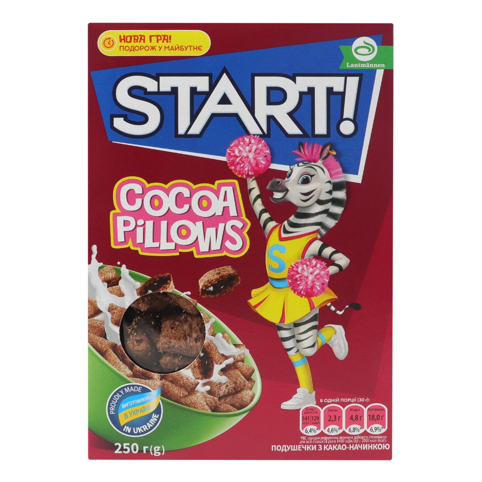 Сніданок сухий Start! подушечки зернові з какао начинкою 250г Фото №:1