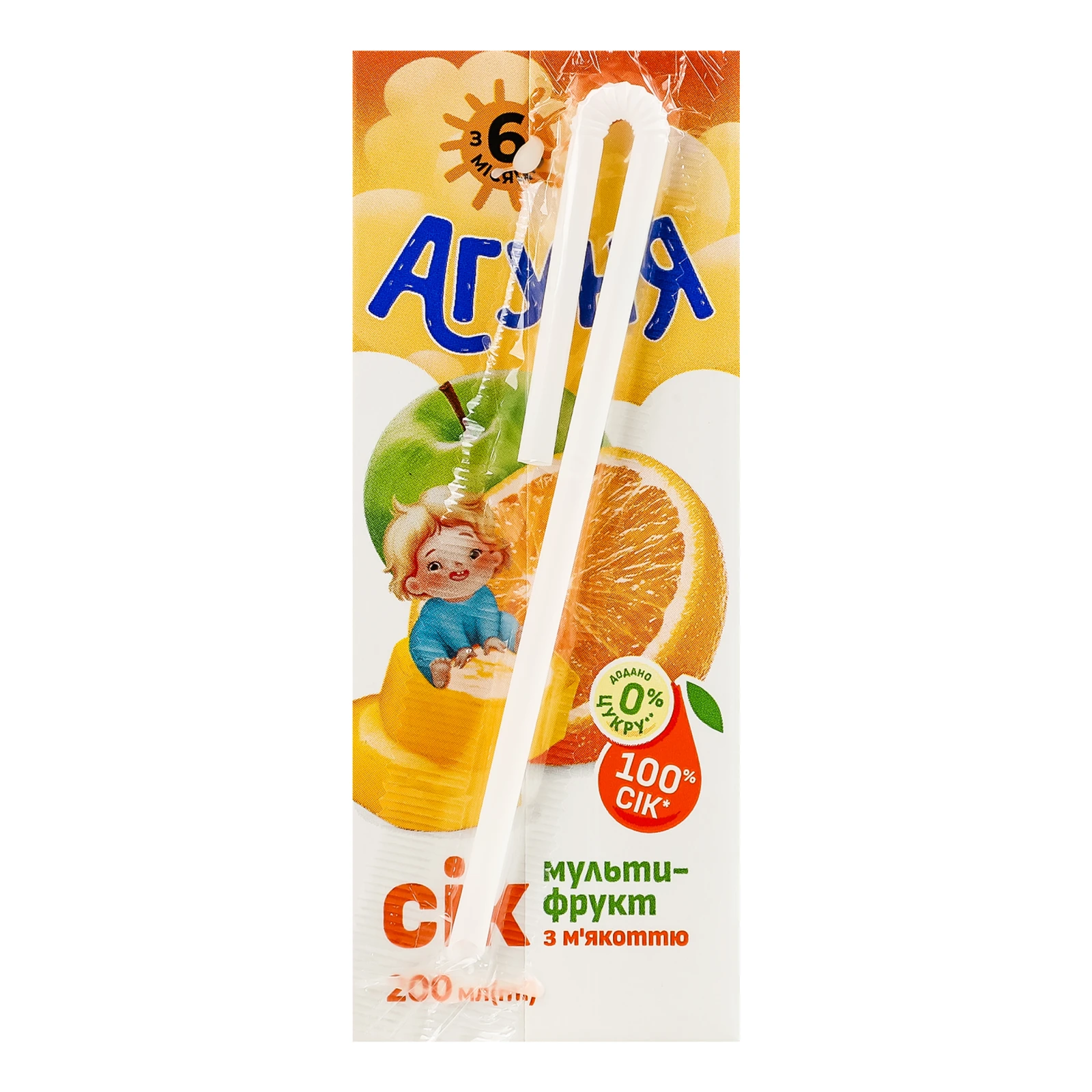 Сік Агуня з м'якоттю відновлений стерилізований гомогенізований Мультифрукт для дітей від 6-ти місяців 200мл Фото №:2
