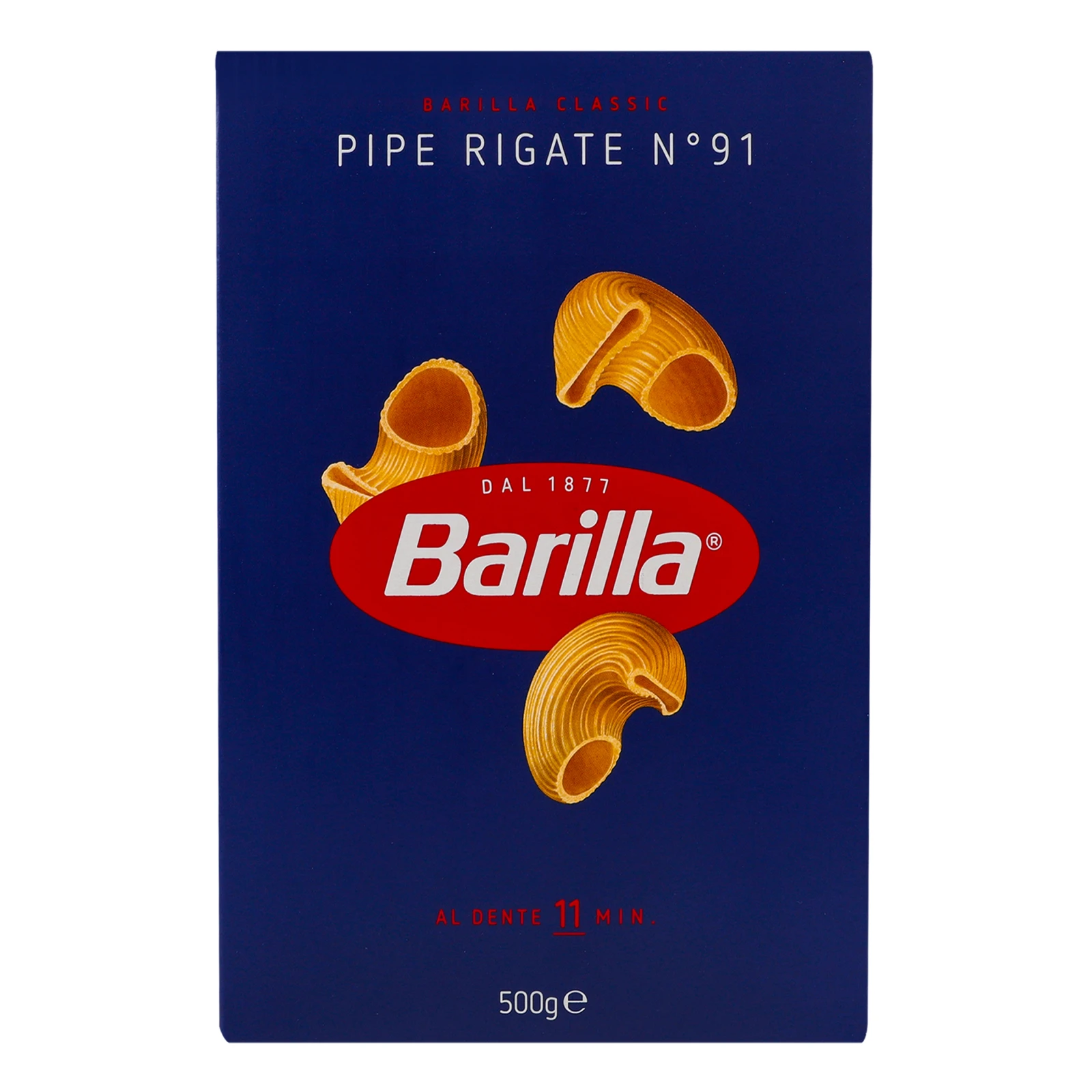 Вироби макаронні Barilla Pipe Rigate №91 з твердих сортів пшениці 500г Фото навігації №:1