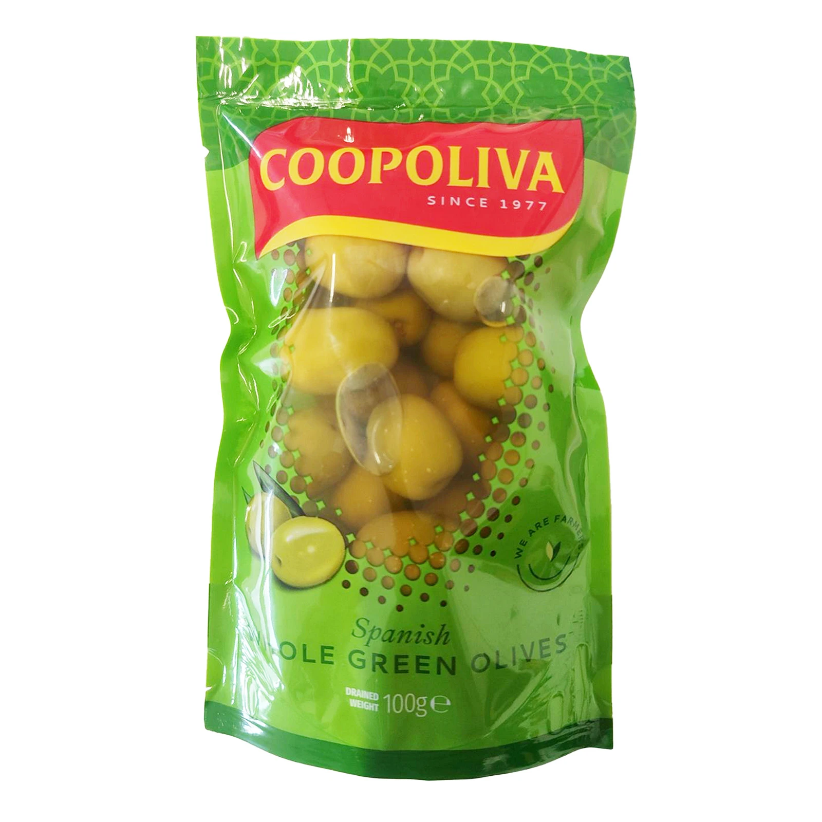 Оливки Coopoliva зелені з кісточкою 100г Фото №:1