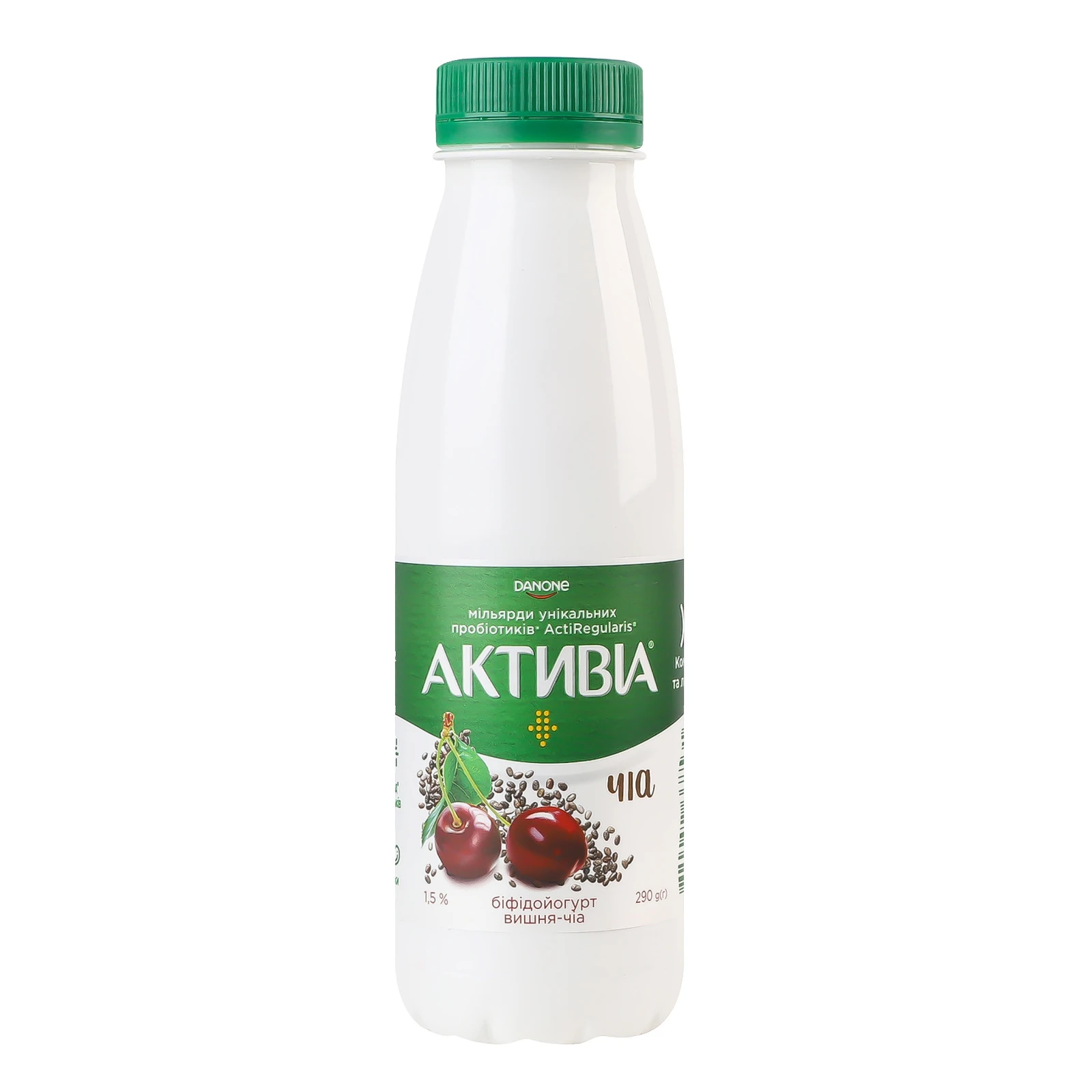 Біфідойогурт Активіа Вишня-чіа питний 1.5% 290г Фото №:1