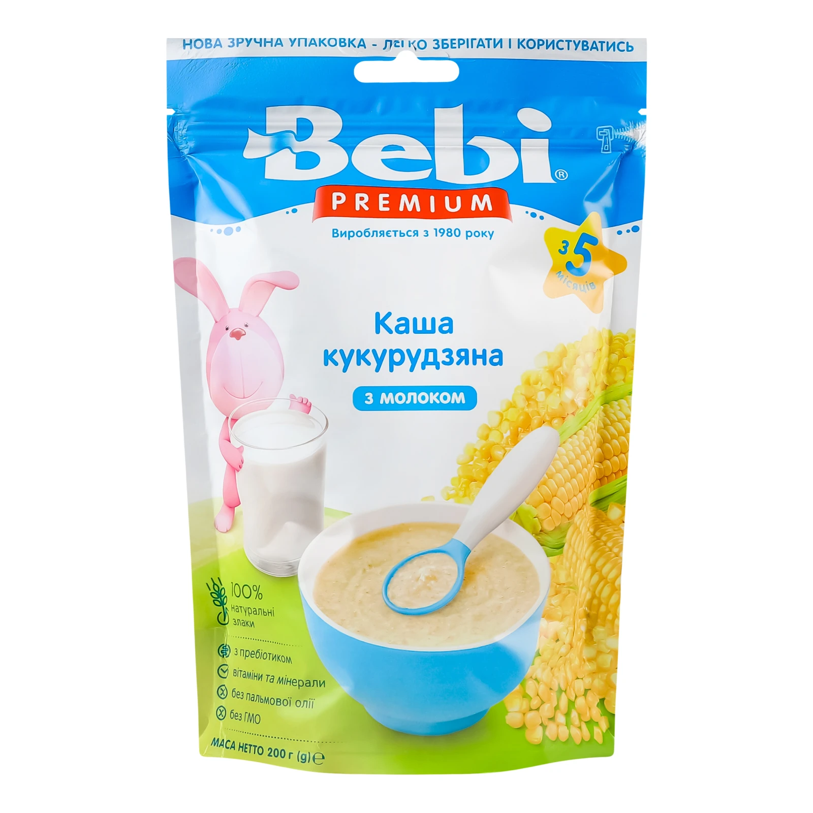 Каша дитяча Bebi Premium суха молочна Кукурудзяна для дітей від 5-ти місяців 200г Фото №:1