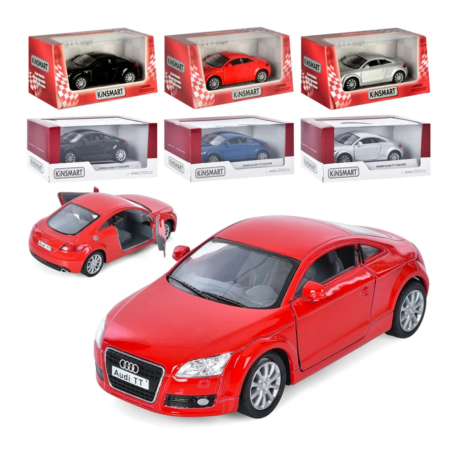 Машинка Kinsmart металева інерційна Audi TT Coupe 2008 1:32, гумові колеса, двері відчиняються KT5335W 4кольори Фото №:1
