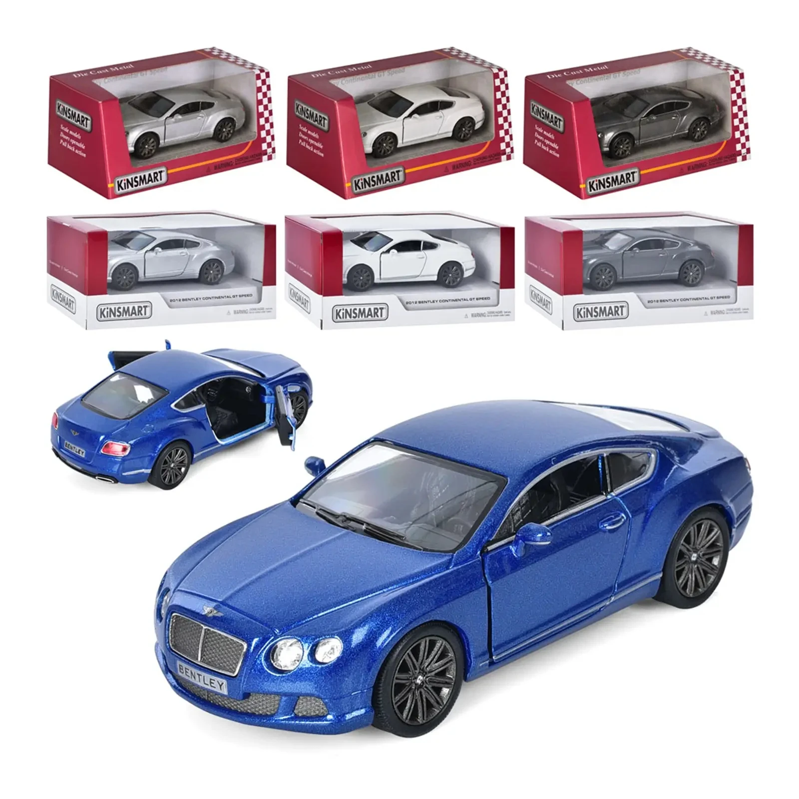 Машинка Kinsmart металева інерційна Bentley Continental GT 2012 1:38, гумові колеса, двері відчиняються KT5369W 4кольори Фото №:1
