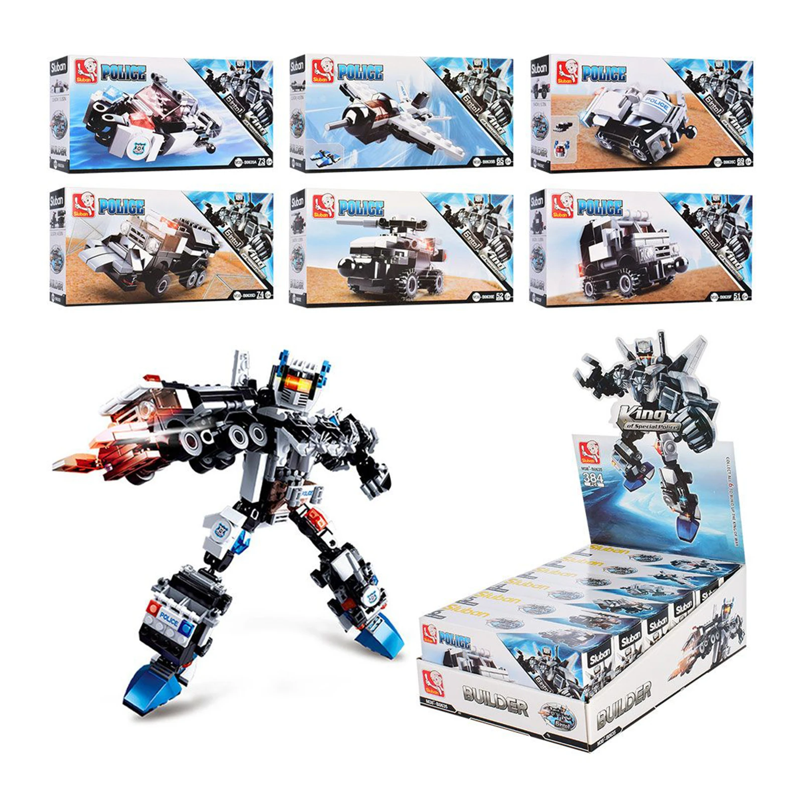 Конструктор Sluban M38-B0635 Police 20-28-10см 6видів від 51дет. в диспл. Фото №:1
