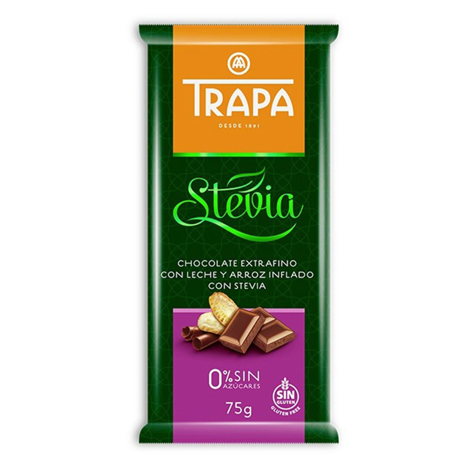 Шоколад Trapa 75г молочний з рисовими кульками діабетичний Фото №:1