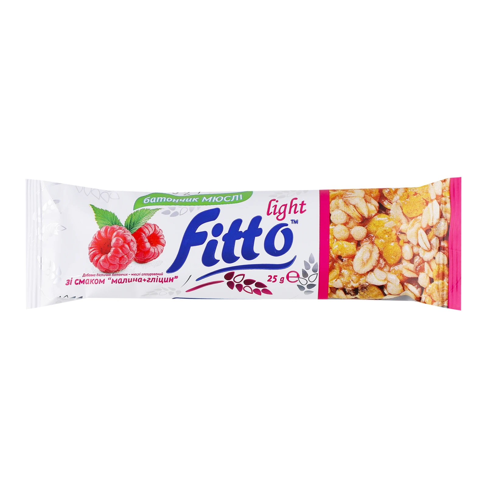Батончик-мюслі Fitto light глазурований малина-гліцин 25г