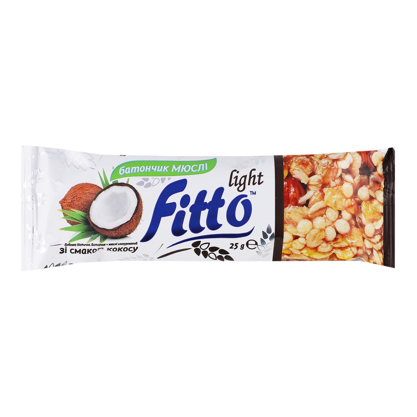 Батончик-мюслі Fitto light глазурований з кокосовою стружкою 25г